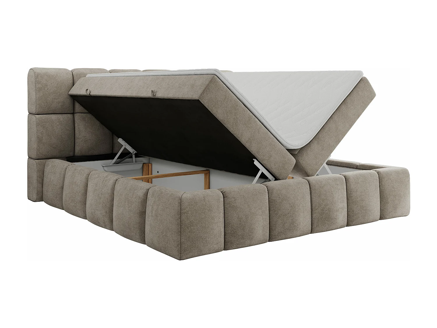 Boxspringbett NIRA - dekorativ kopfteil, Bettkästen und Multipocket-Matratze, Doppelbett für Schlafzimmer - 180x200 cm - H4 - Beige Strukture