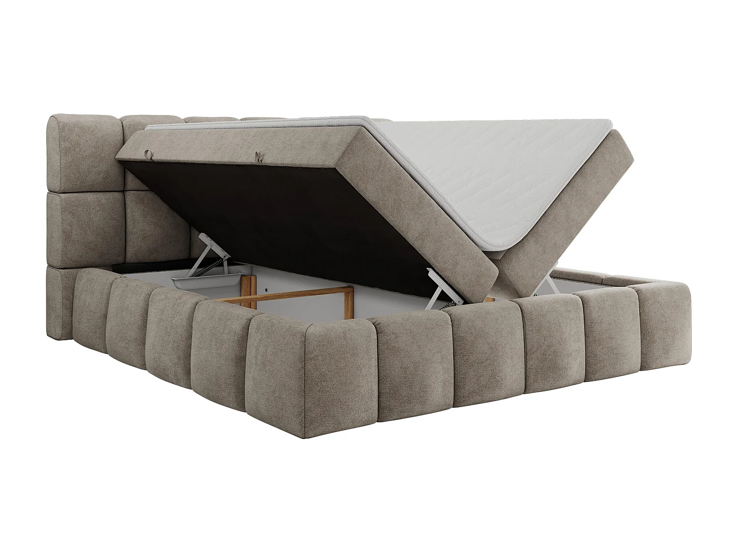 Boxspringbett NIRA - dekorativ kopfteil, Bettkästen und Multipocket-Matratze, Doppelbett für Schlafzimmer - 180x200 cm - H4 - Beige Strukture