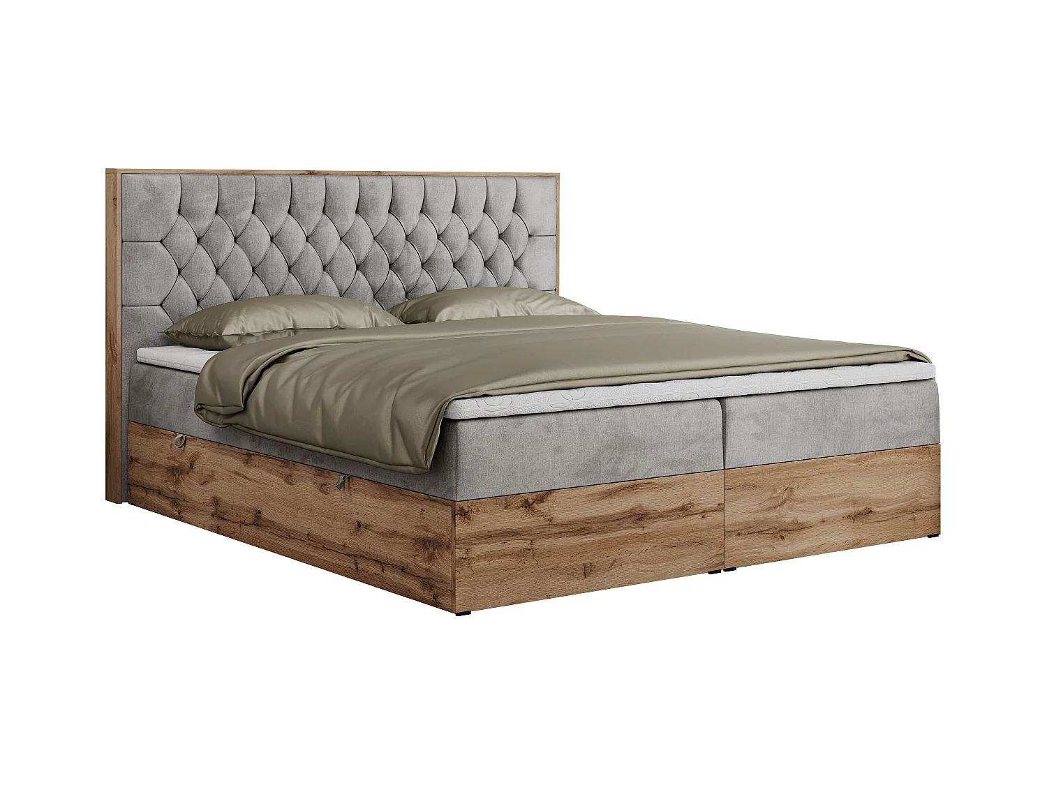 Boxspringbett AMORE - Bett mit Multipocket-Matratze, gesteppte Kopfstütze, Doppelbett für Schlafzimmer - 180x200 cm - H4 - Hellgrau Velvet