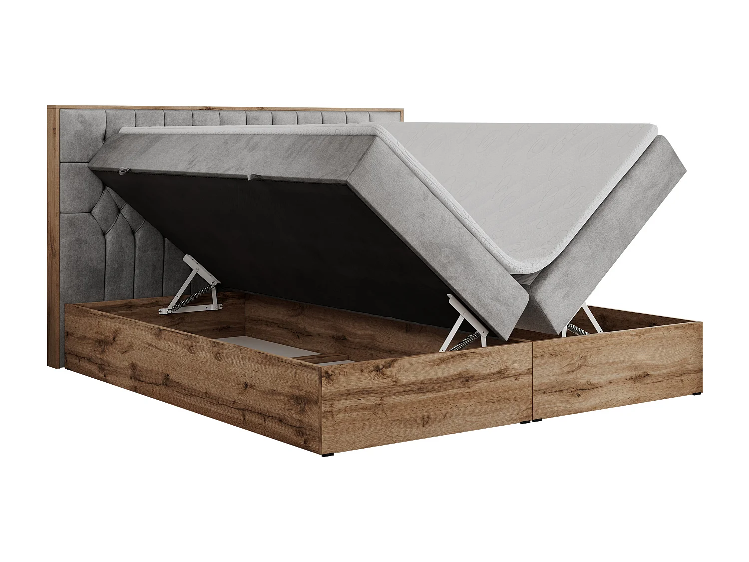Boxspringbett AMORE - Bett mit Multipocket-Matratze, gesteppte Kopfstütze, Doppelbett für Schlafzimmer - 180x200 cm - H4 - Hellgrau Velvet