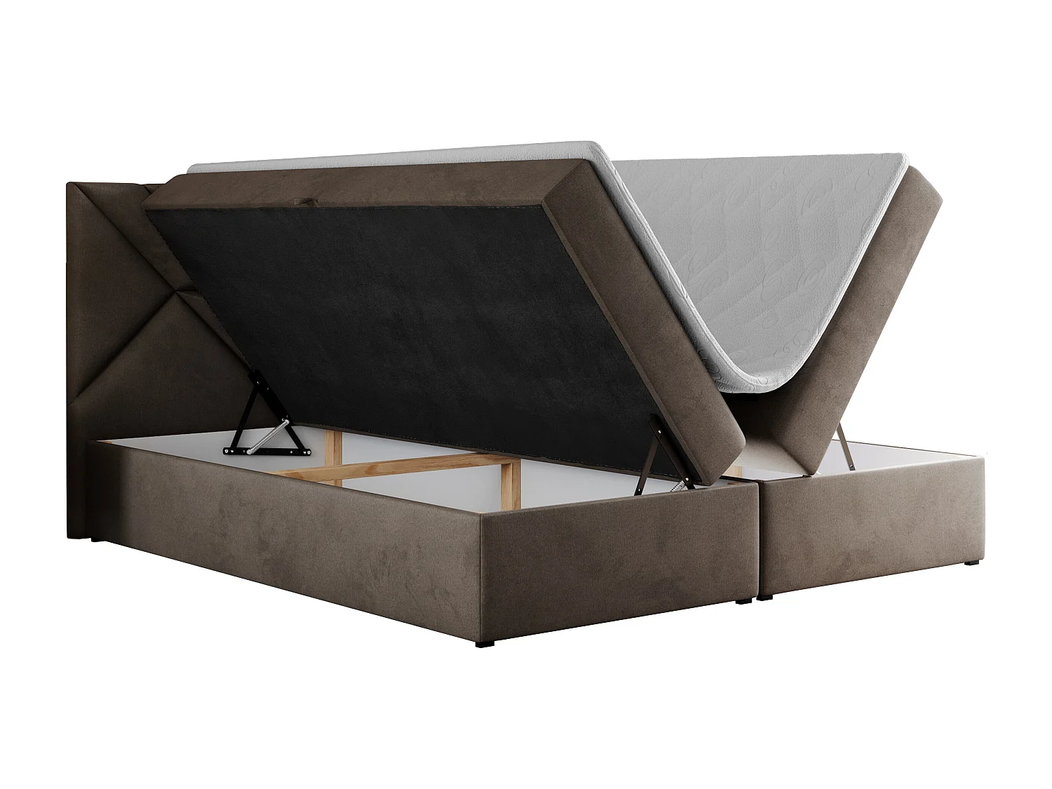Boxspringbett NEOMI - dekorativem Kopfteil, Polsterbett mit Multipocket-Matratzen, zwei Bettkästen - 180x200 cm - H4 - Hellgrau Strukture