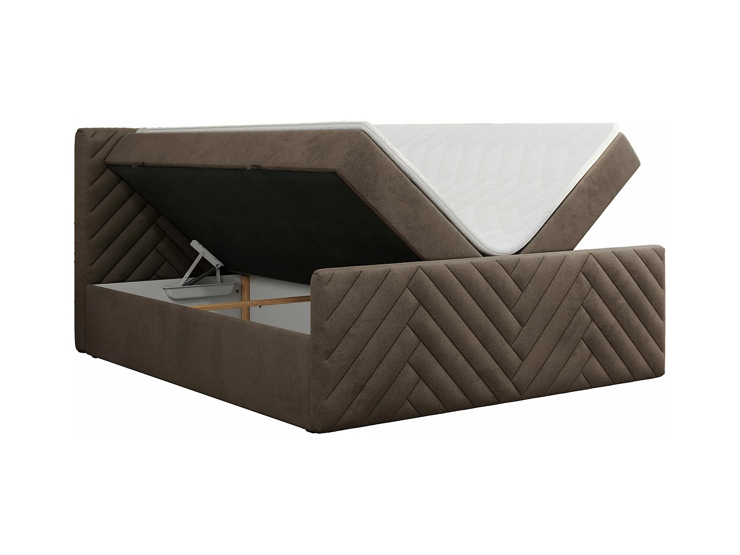 Boxspringbett PARIS DUO - Polsterbett mit genähtem Kopfteil und Frontplatte, Doppelbett, zwei Bettkästen - 200x200 cm - H4 - Braun Velvet