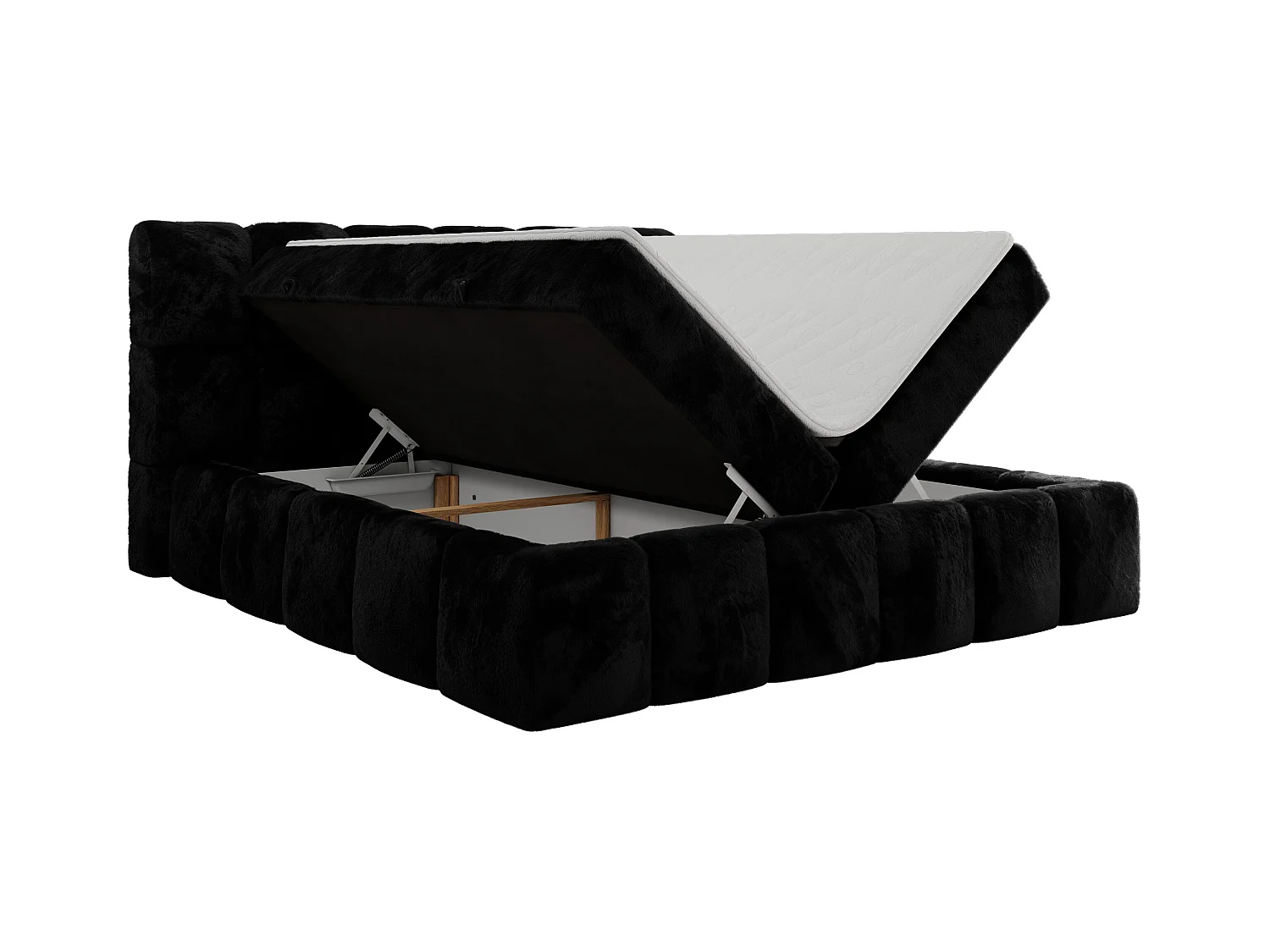 Boxspringbett NIRA - dekorativ kopfteil, Bettkästen und Multipocket-Matratze, Doppelbett für Schlafzimmer - 140x200 cm - H3 - Schwarz Plüsch