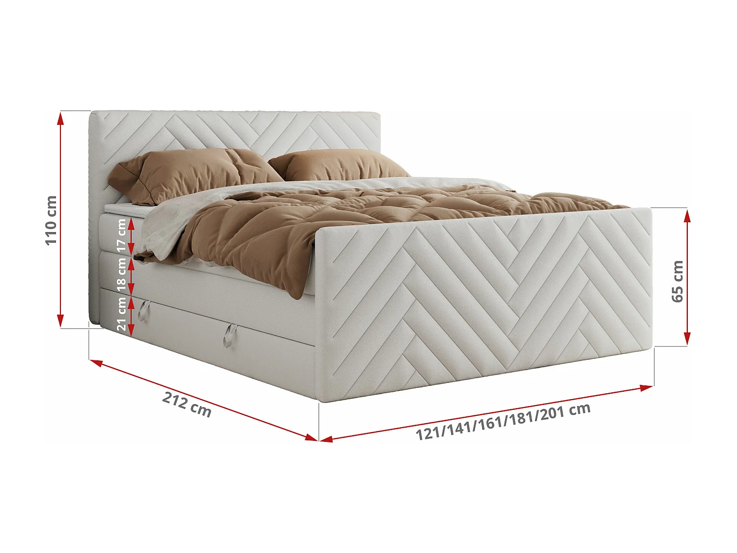 Boxspringbett PARIS KING DUO - dekorative Kopfstütze und Front, zwei Multipocket-Matratze mit Topper - 120x200 cm - H3 - Weiß Kunstleder