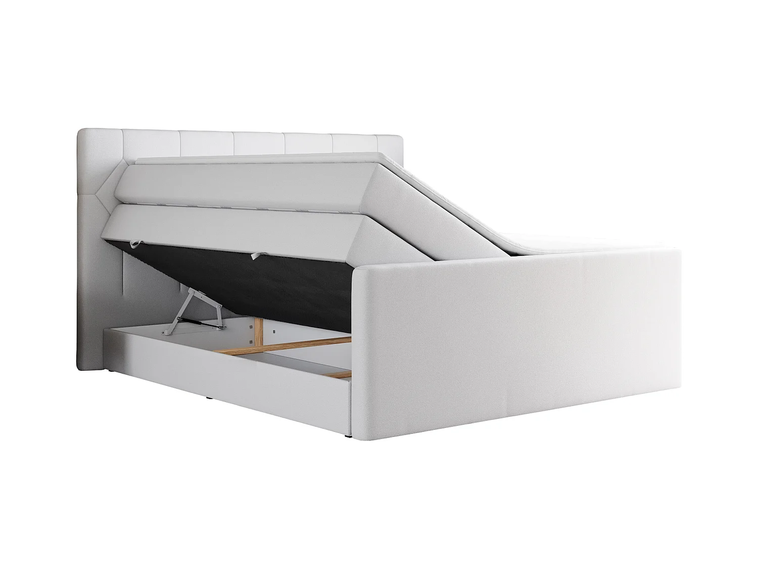 Boxspringbett EIGAR KING - Doppelbett mit genähtem Kopfteil, zwei Multipocket-Matratzen, Polsterbett für Schlafzimmer - 180x200 cm - H3 - Weiß Kunstleder