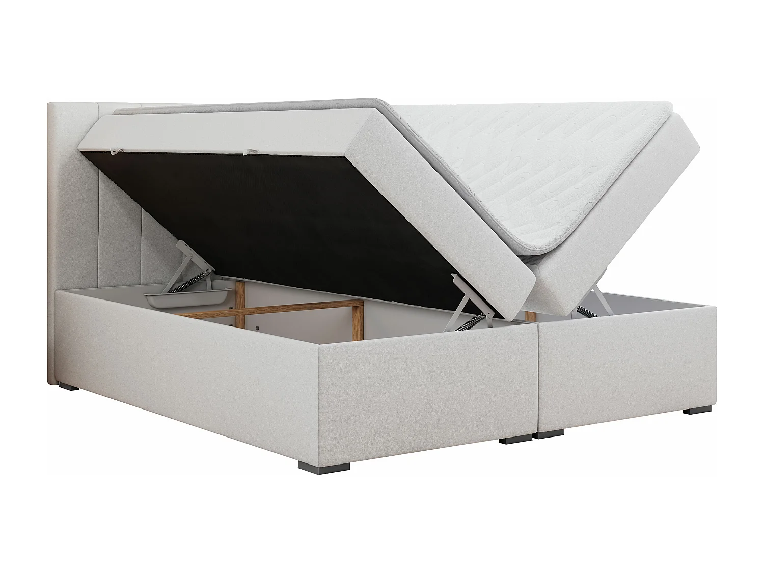 Boxspringbett LOPE - genähtes Kopfteil, Doppelbett mit Stauraum, Multipocket-Matratze, Topper - 120x200 cm - H3 - Weiß Kunstleder