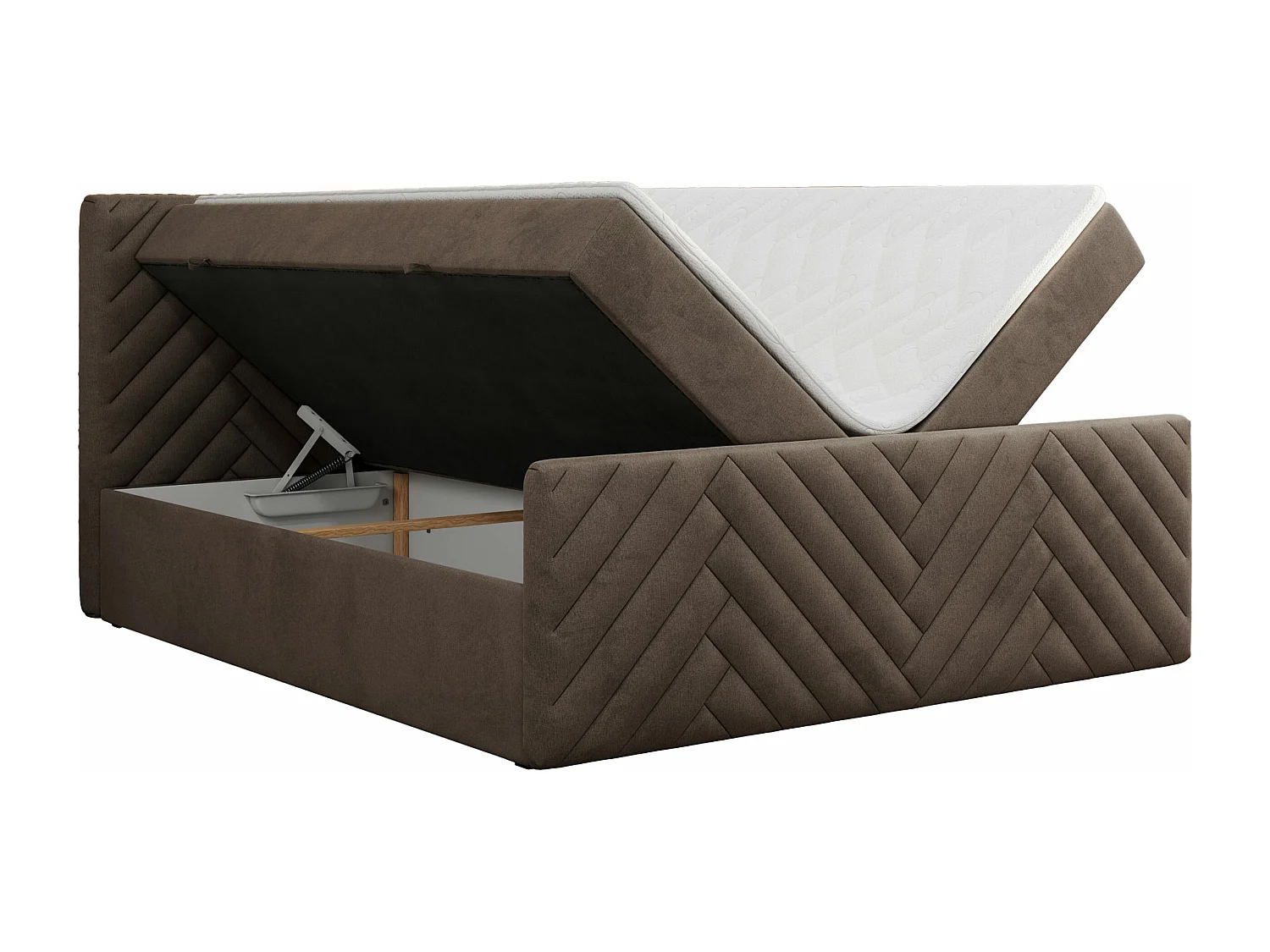 Boxspringbett PARIS DUO - Polsterbett mit genähtem Kopfteil und Frontplatte, Doppelbett, zwei Bettkästen - 200x200 cm - H3 - Braun Velvet