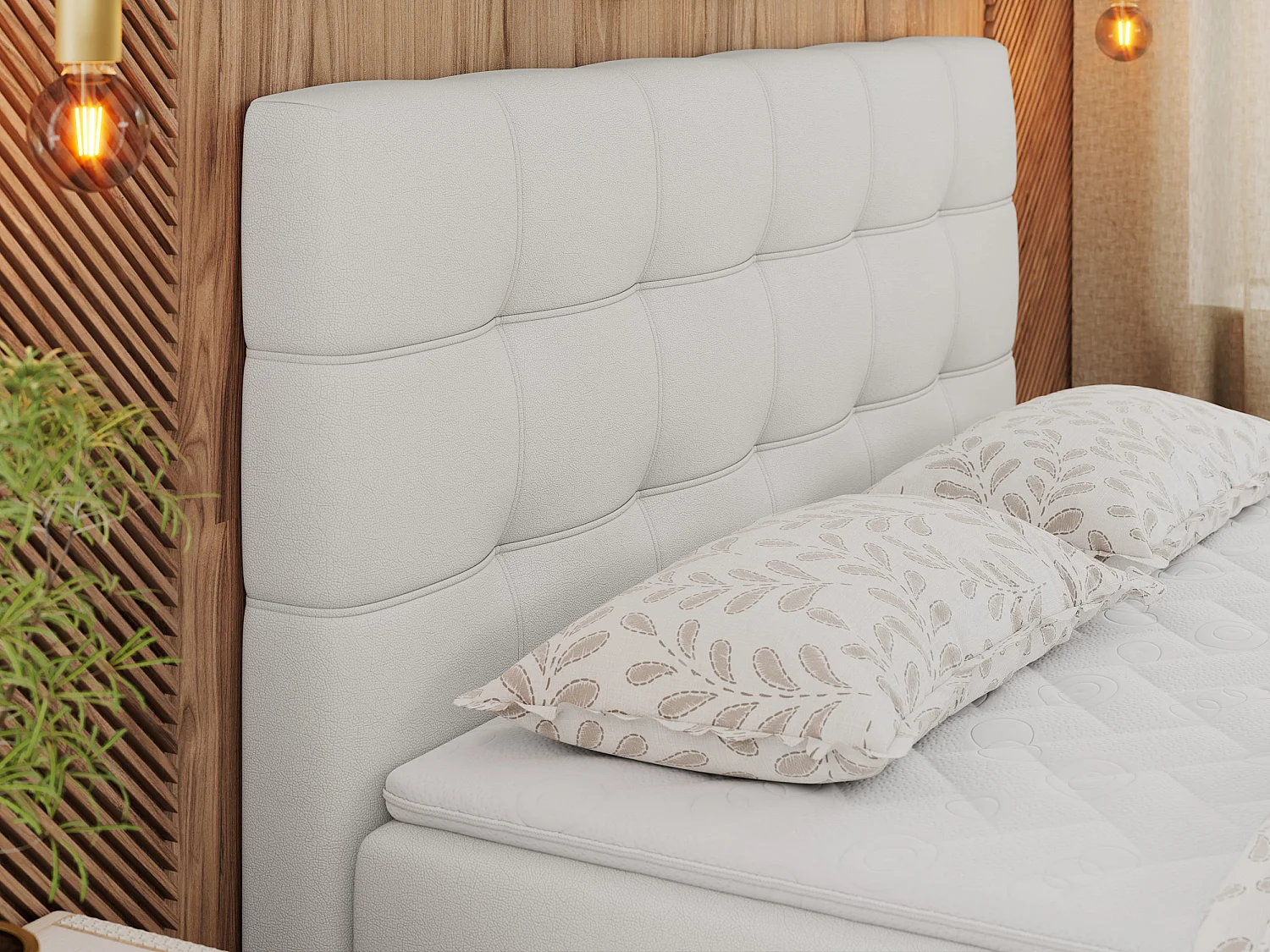 Boxspringbett ERNI - mit gestepptem Kopfteil, Polsterbett, Multipocket-Matratze und Topper, Bettkästen - 180x200 cm - H4 - Weiß Kunstleder