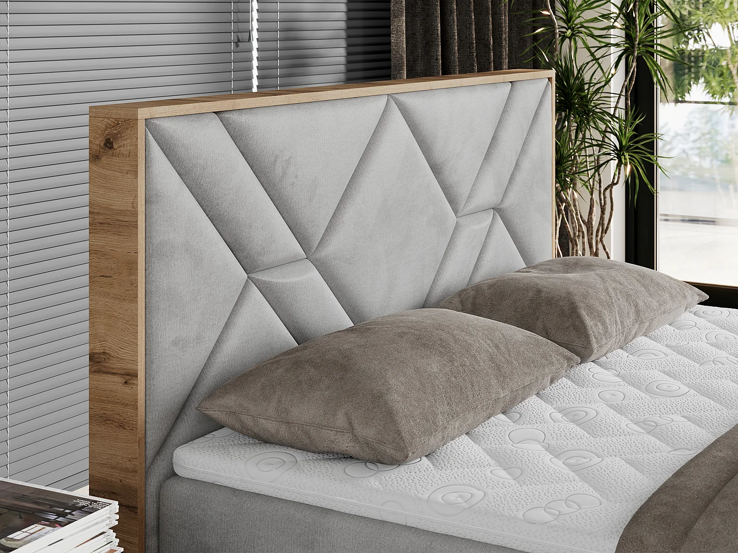 Boxspringbett GUNAR - gepolster kopfteil, Doppelbett mit Multipocket-Matratze, zwei Bettkästen - 200x200 cm - H3 - Hellgrau Velvet