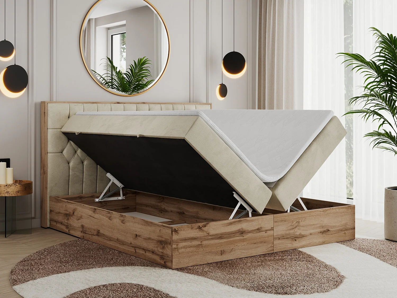 Boxspringbett AMORE - Bett mit Multipocket-Matratze, gesteppte Kopfstütze, Doppelbett für Schlafzimmer - 140x200 cm - H3 - Beige Velvet