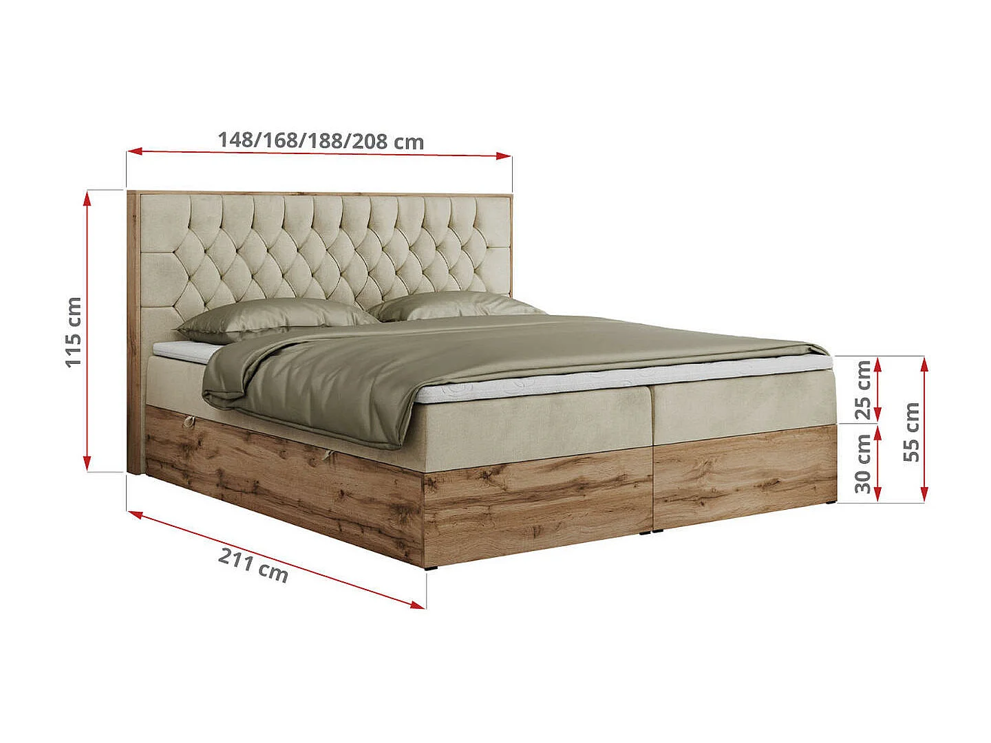 Boxspringbett AMORE - Bett mit Multipocket-Matratze, gesteppte Kopfstütze, Doppelbett für Schlafzimmer - 140x200 cm - H3 - Beige Velvet