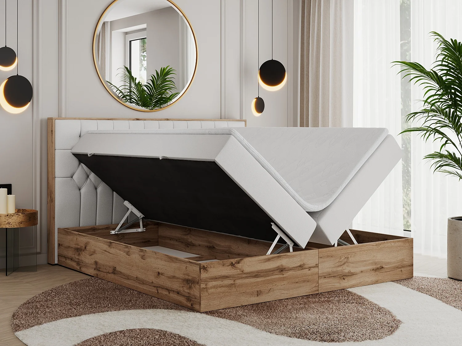 Boxspringbett AMORE - Bett mit Multipocket-Matratze, gesteppte Kopfstütze, Doppelbett für Schlafzimmer - 180x200 cm - H3 - Weiß Kunstleder