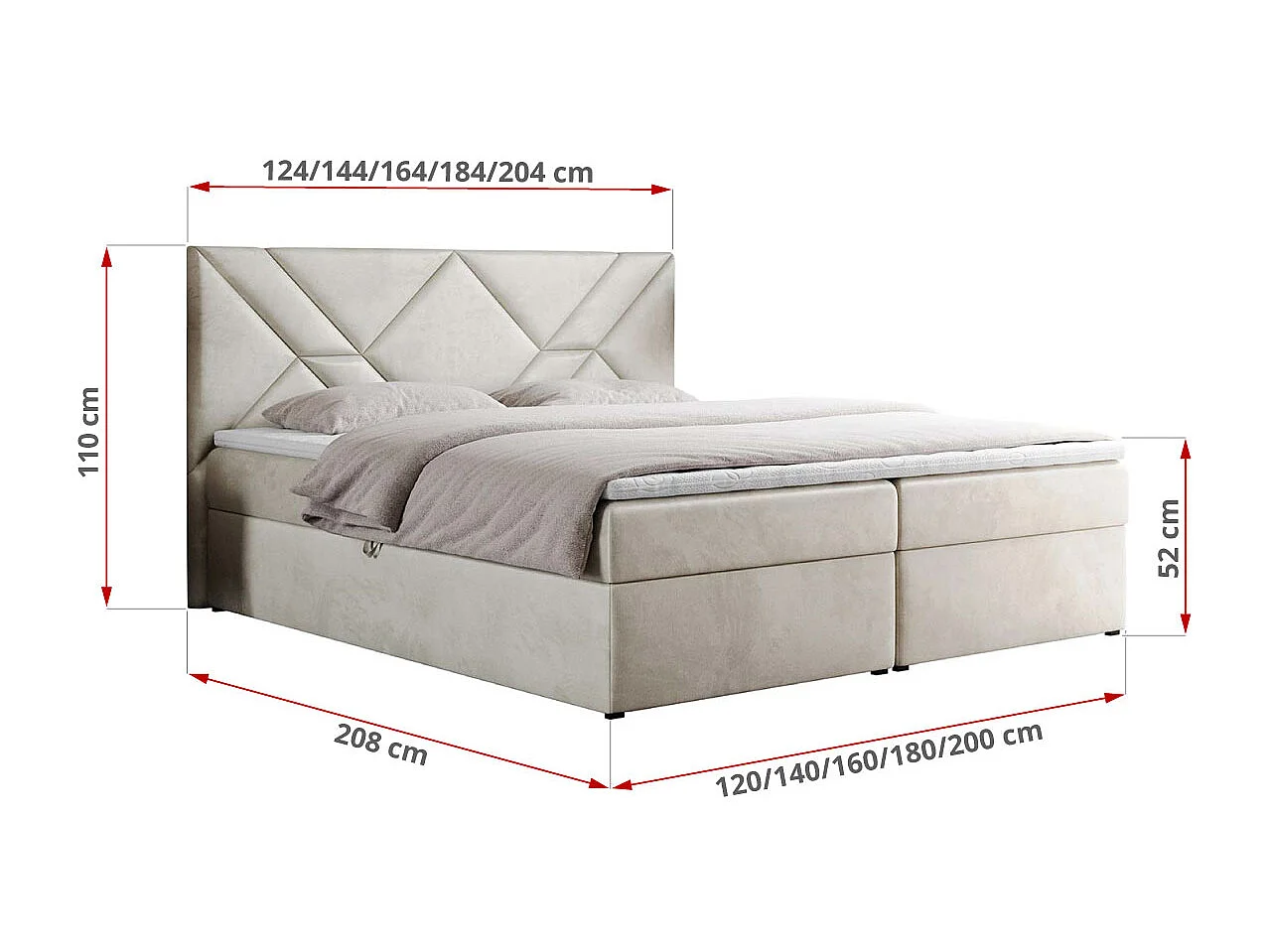 Boxspringbett NEOMI - dekorativem Kopfteil, Polsterbett mit Multipocket-Matratzen, zwei Bettkästen - 200x200 cm - H4 - Hellgrau Strukture