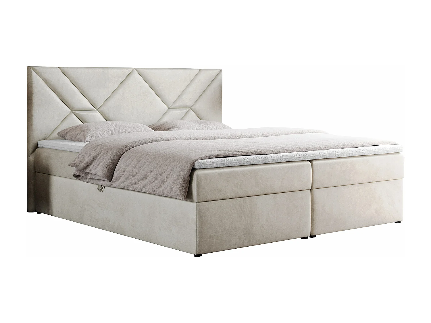 Boxspringbett NEOMI - dekorativem Kopfteil, Polsterbett mit Multipocket-Matratzen, zwei Bettkästen - 200x200 cm - H4 - Hellgrau Strukture