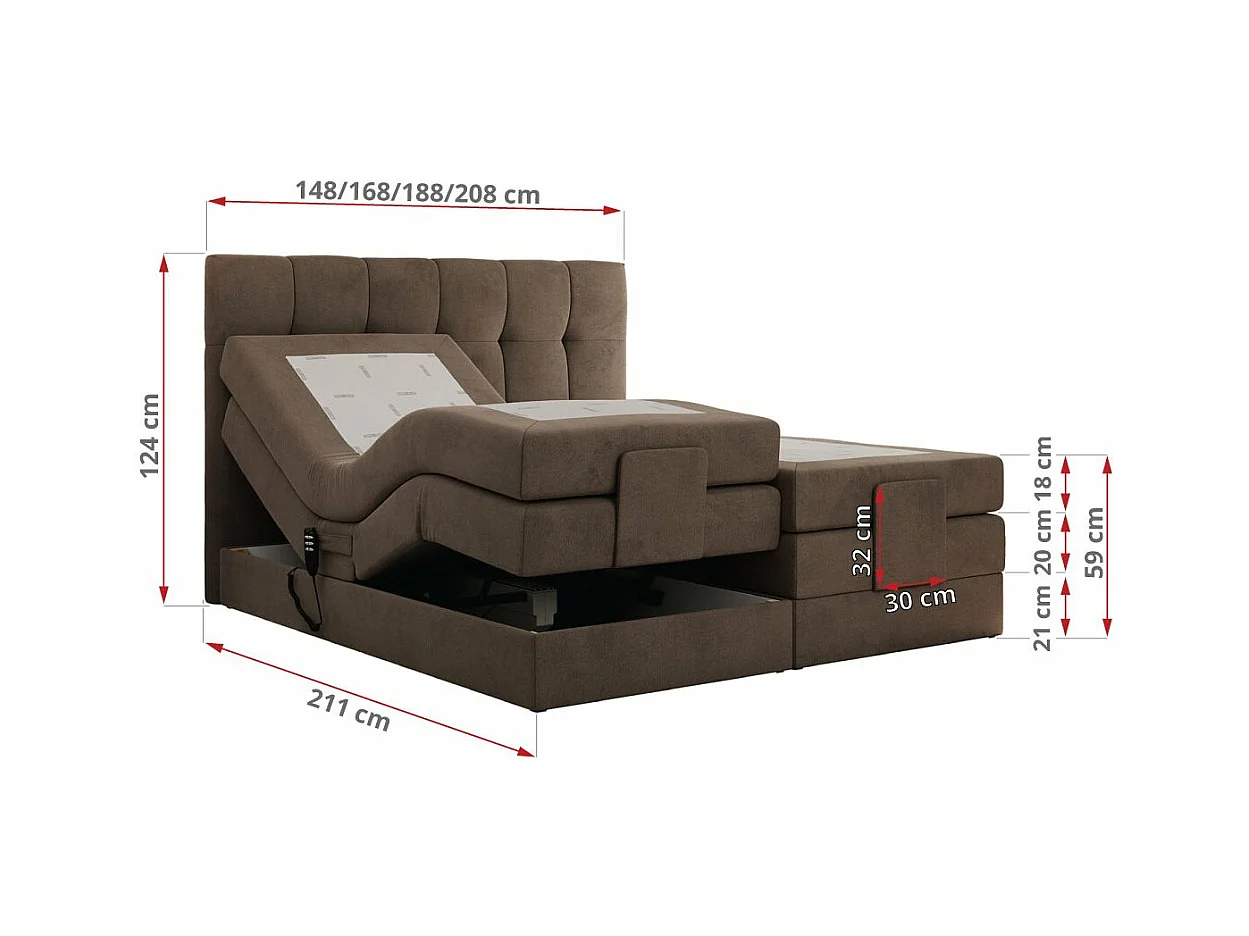 Boxspringbett VITTORIA - mit gestepptem Kopfteil, elektrischem Untergestell, Multipocket-Matratze - 200x200 cm - H4 - Braun Velvet