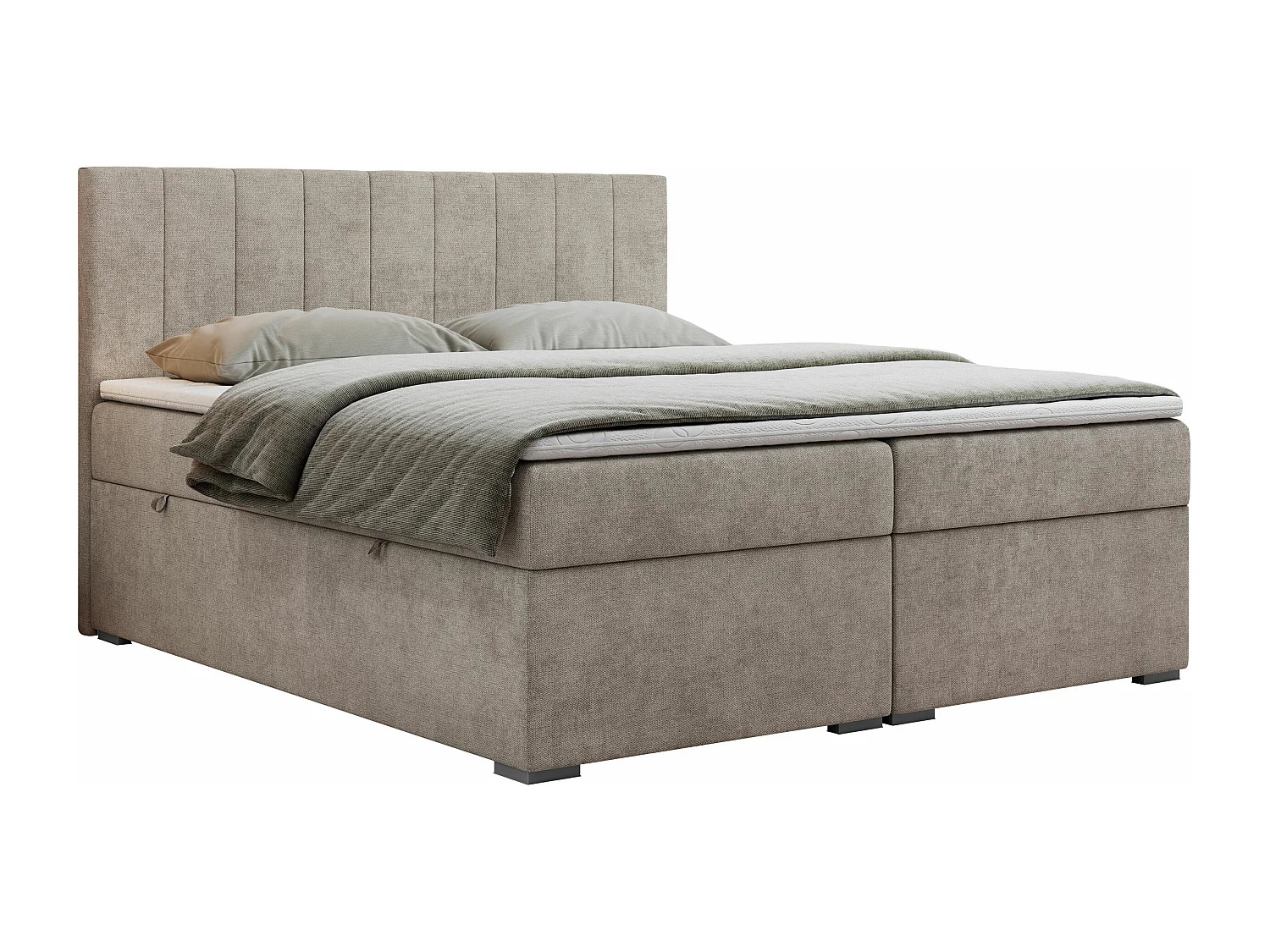 Boxspringbett LOPE - genähtes Kopfteil, Doppelbett mit Stauraum, Multipocket-Matratze, Topper - 200x200 cm - H4 - Beige Strukture