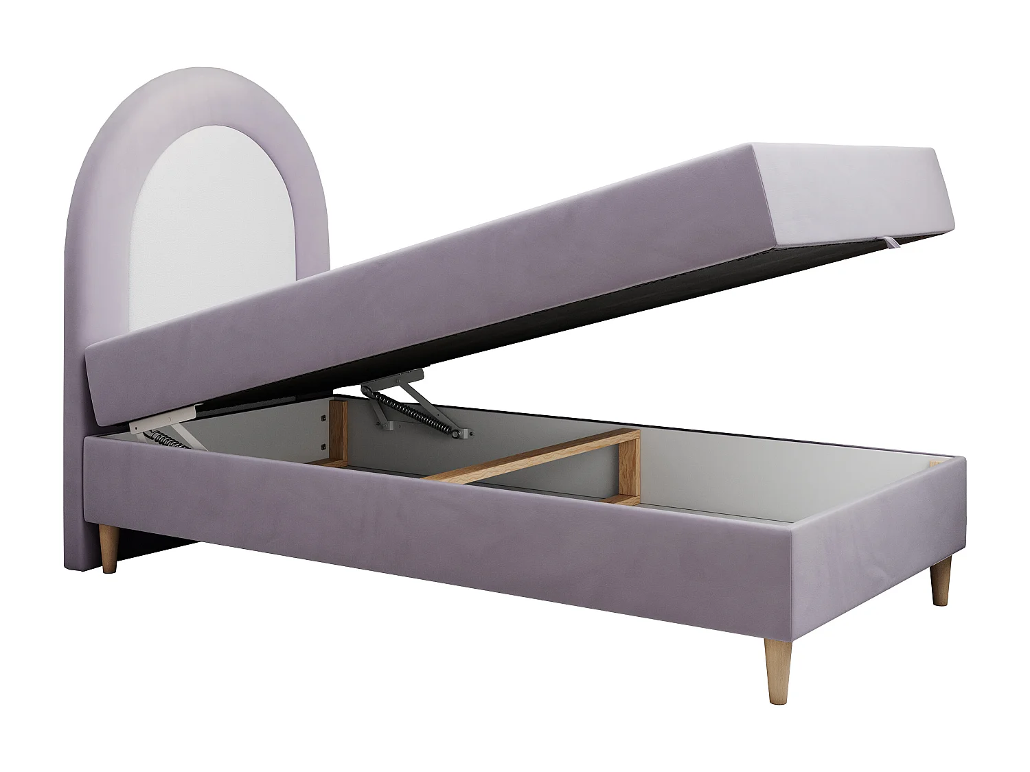 Kinderbett NEST - Boxspringbett für Kinder, mit hohem Kopfteil, Einzelbett mit Stauraum und Matratze - 90x180 cm - Violett Velvet