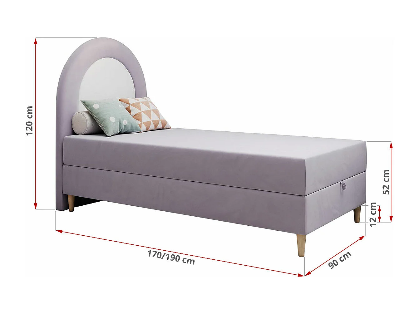 Kinderbett NEST - Boxspringbett für Kinder, mit hohem Kopfteil, Einzelbett mit Stauraum und Matratze - 90x180 cm - Violett Velvet