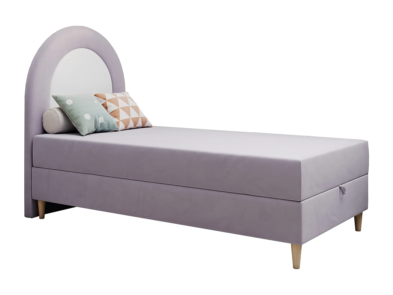 Kinderbett NEST - Boxspringbett für Kinder, mit hohem Kopfteil, Einzelbett mit Stauraum und Matratze - 90x180 cm - Violett Velvet