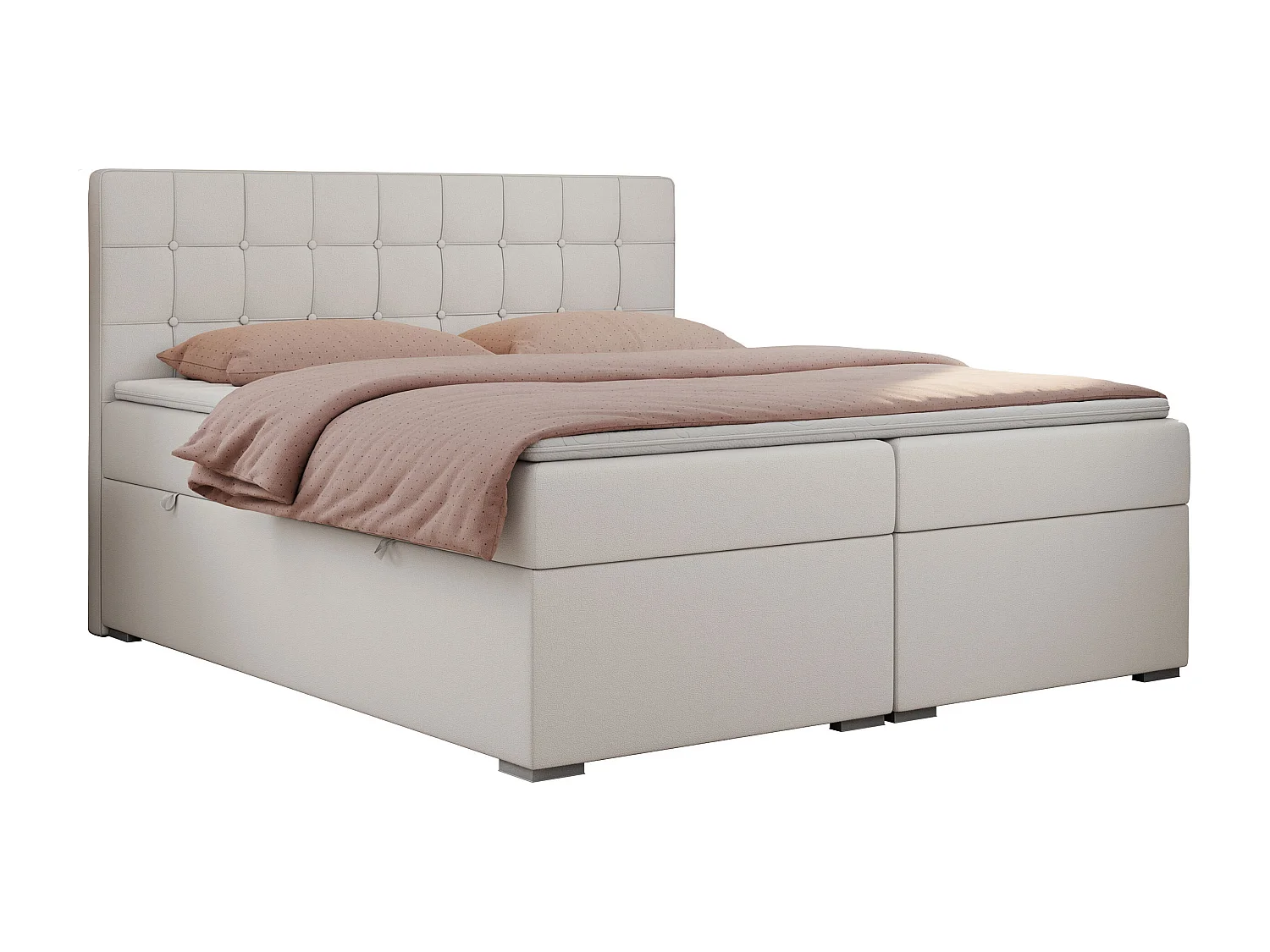 Boxspringbett CARMEN - Polsterbett mit zwei Bettkästen, gesteppte Kopfstütze, Multipocket-Matratze - 160x200 cm - H4 - Weiß Kunstleder