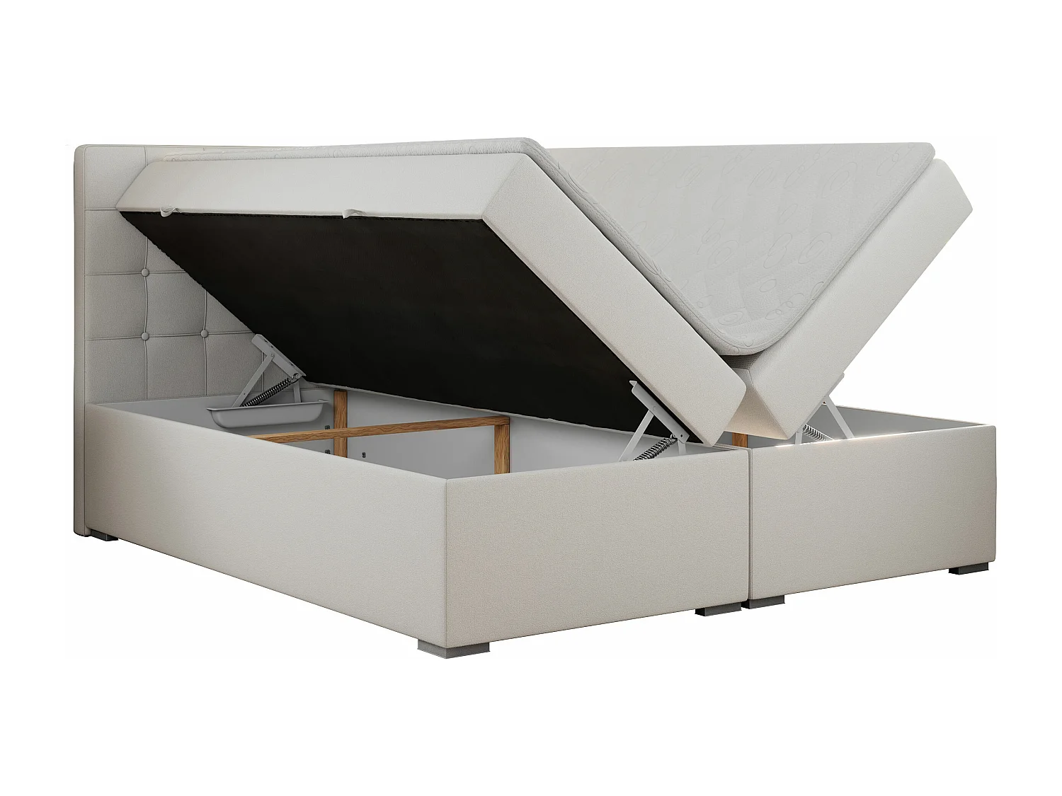 Boxspringbett CARMEN - Polsterbett mit zwei Bettkästen, gesteppte Kopfstütze, Multipocket-Matratze - 160x200 cm - H4 - Weiß Kunstleder