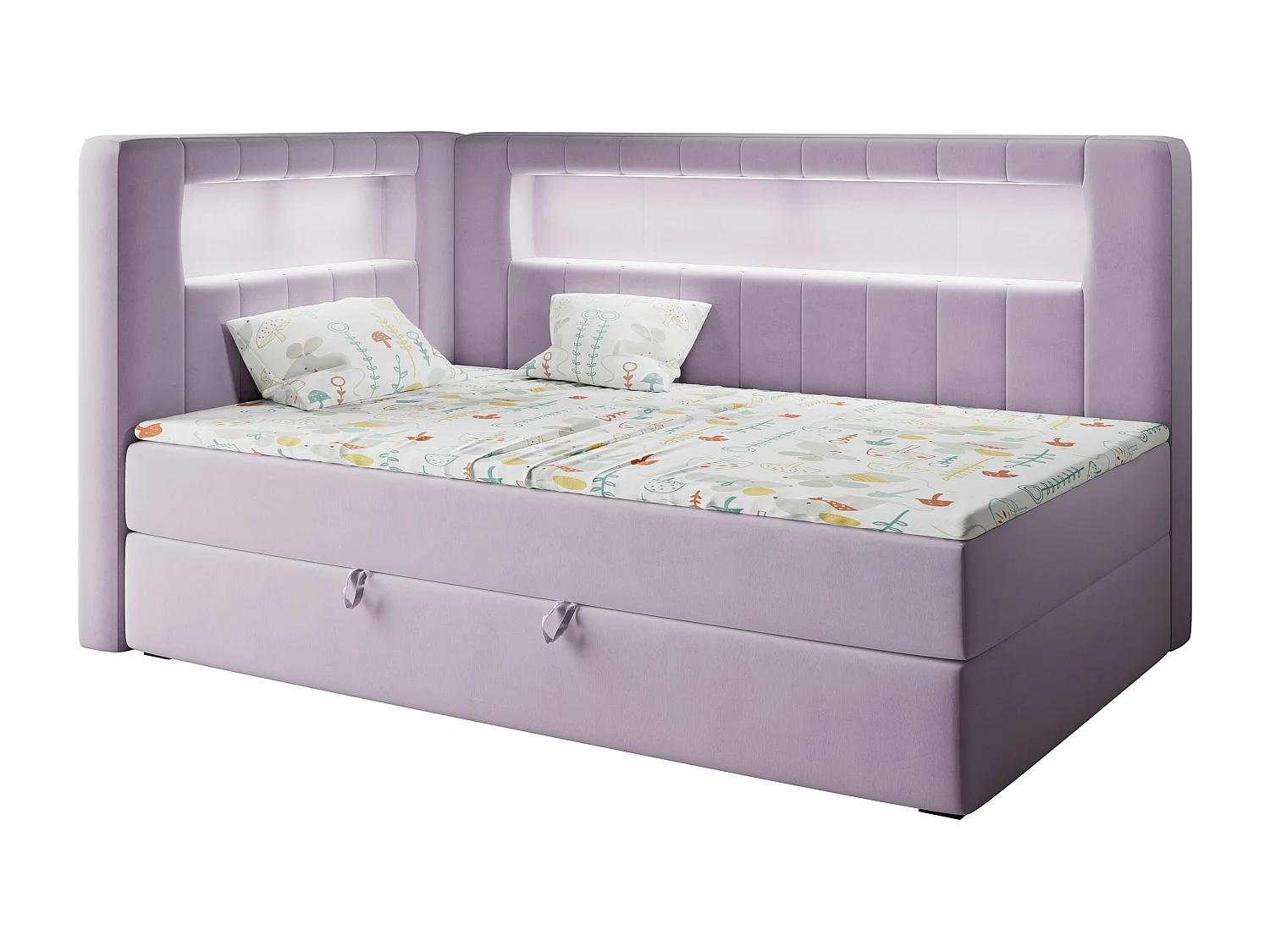 Kinderbett JUNIOR GOLD 3 - Einzelbett mit Matratze, LED-Beleuchtung, Bettkasten - 90x200 cm - Links Seite