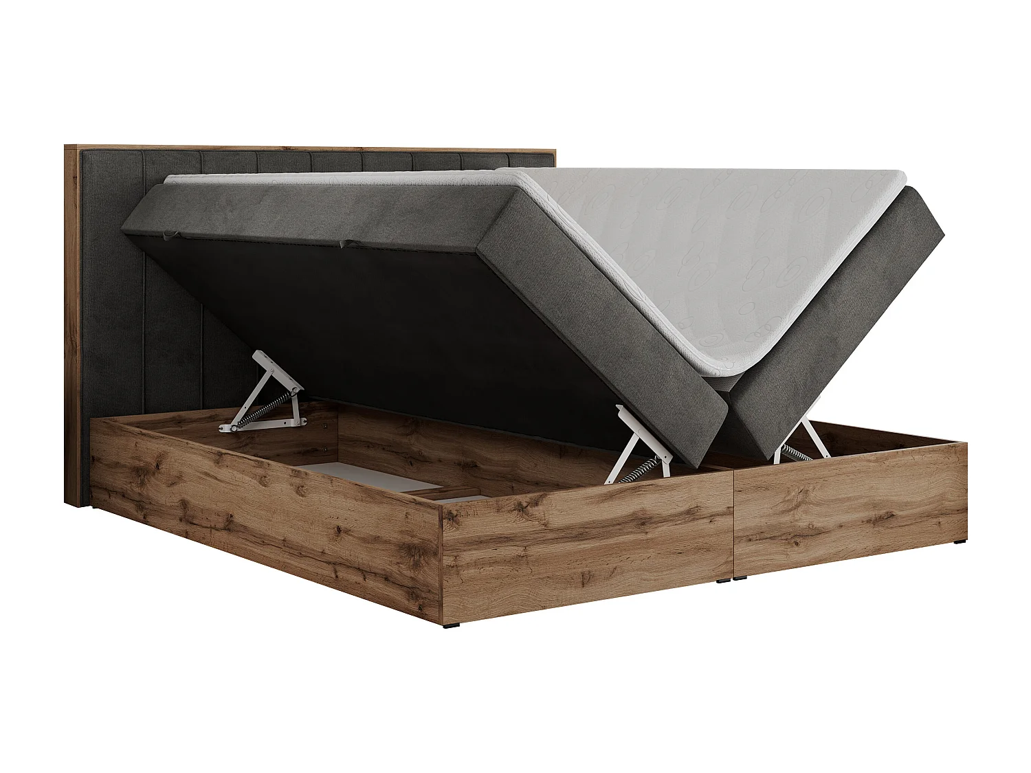 Boxspringbett BELLISSIMO - mit gestepptem Kopfteil, Polsterbett mit zwei Bettkästen, Multipocket-Matratze - 160x200 cm - H4 - Dunkelgrau Velvet