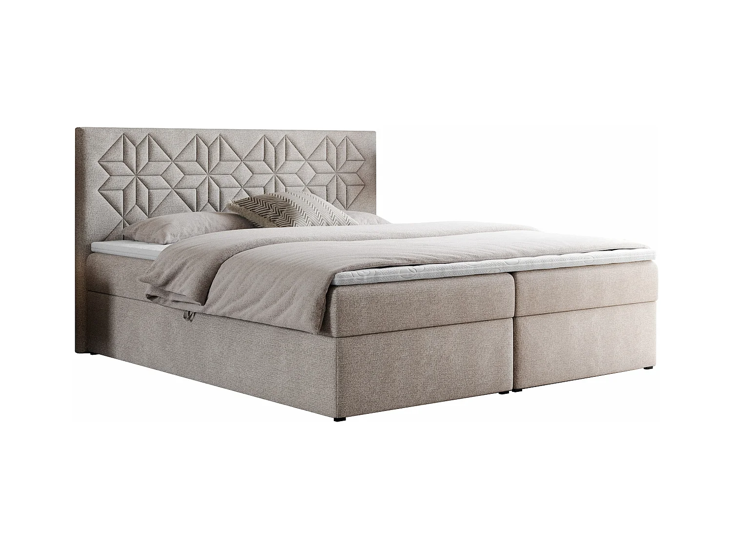 Boxspringbett LEILA - gestepptes Kopfteil,  7 Härtezonen Multipocket-Matratzen, Doppelbett mit Bettkästen - 180x200 cm - H4 - Beige Strukture