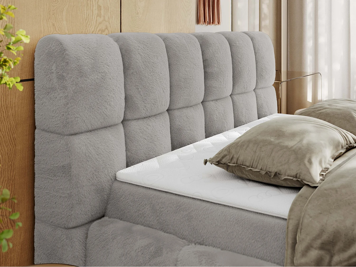 Boxspringbett NIRA - dekorativ kopfteil, Bettkästen und Multipocket-Matratze, Doppelbett für Schlafzimmer - 120x200 cm - H3 - Hellgrau Plüsch