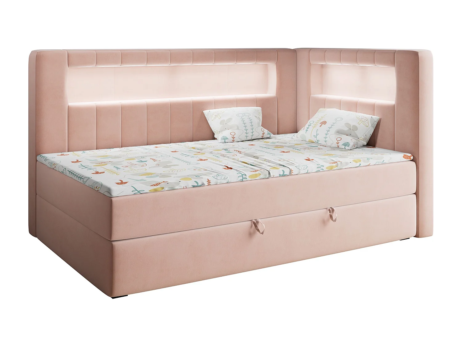 Kinderbett JUNIOR GOLD 3 - Einzelbett mit Matratze, LED-Beleuchtung, Bettkasten - 90x200 cm - Rechts Seite