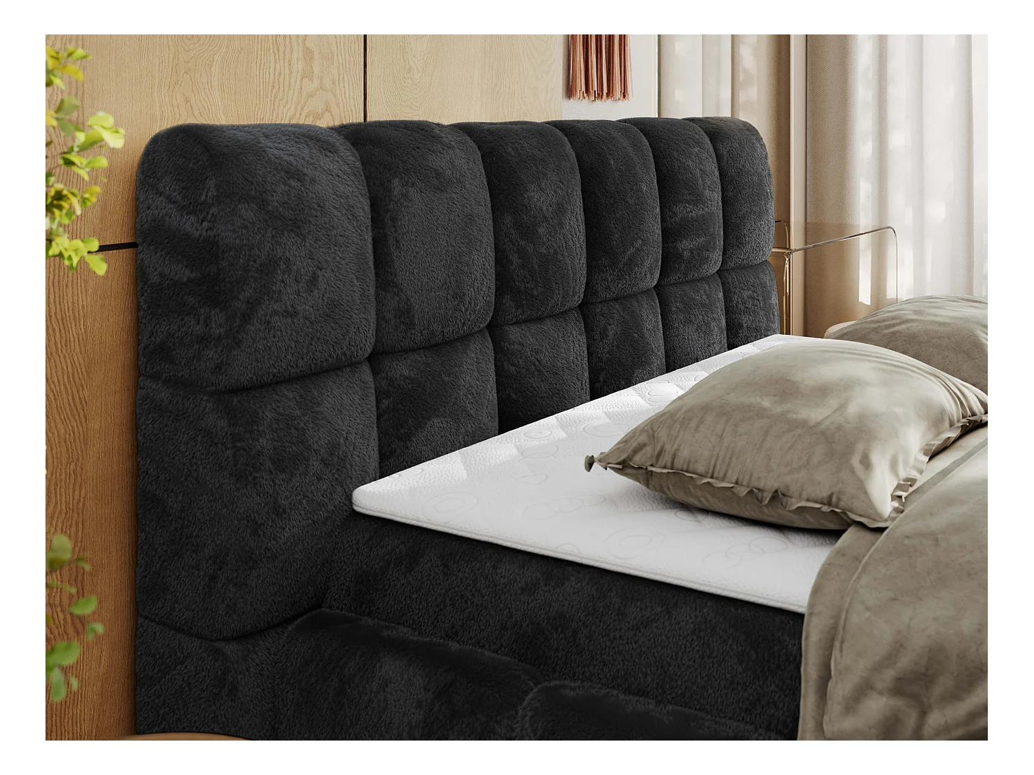 Boxspringbett NIRA - dekorativ kopfteil, Bettkästen und Multipocket-Matratze, Doppelbett für Schlafzimmer - 120x200 cm - H3 - Dunkelgrau Plüsch