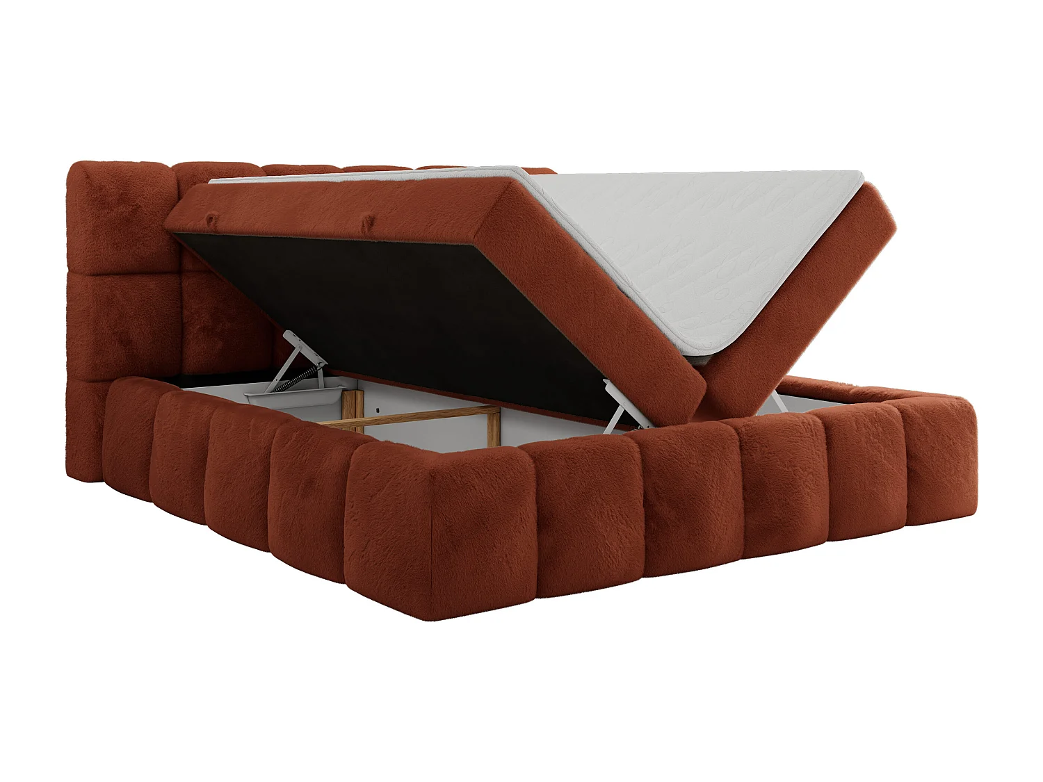 Boxspringbett NIRA - dekorativ kopfteil, Bettkästen und Multipocket-Matratze, Doppelbett für Schlafzimmer - 180x200 cm - H3 - Orange Plüsch