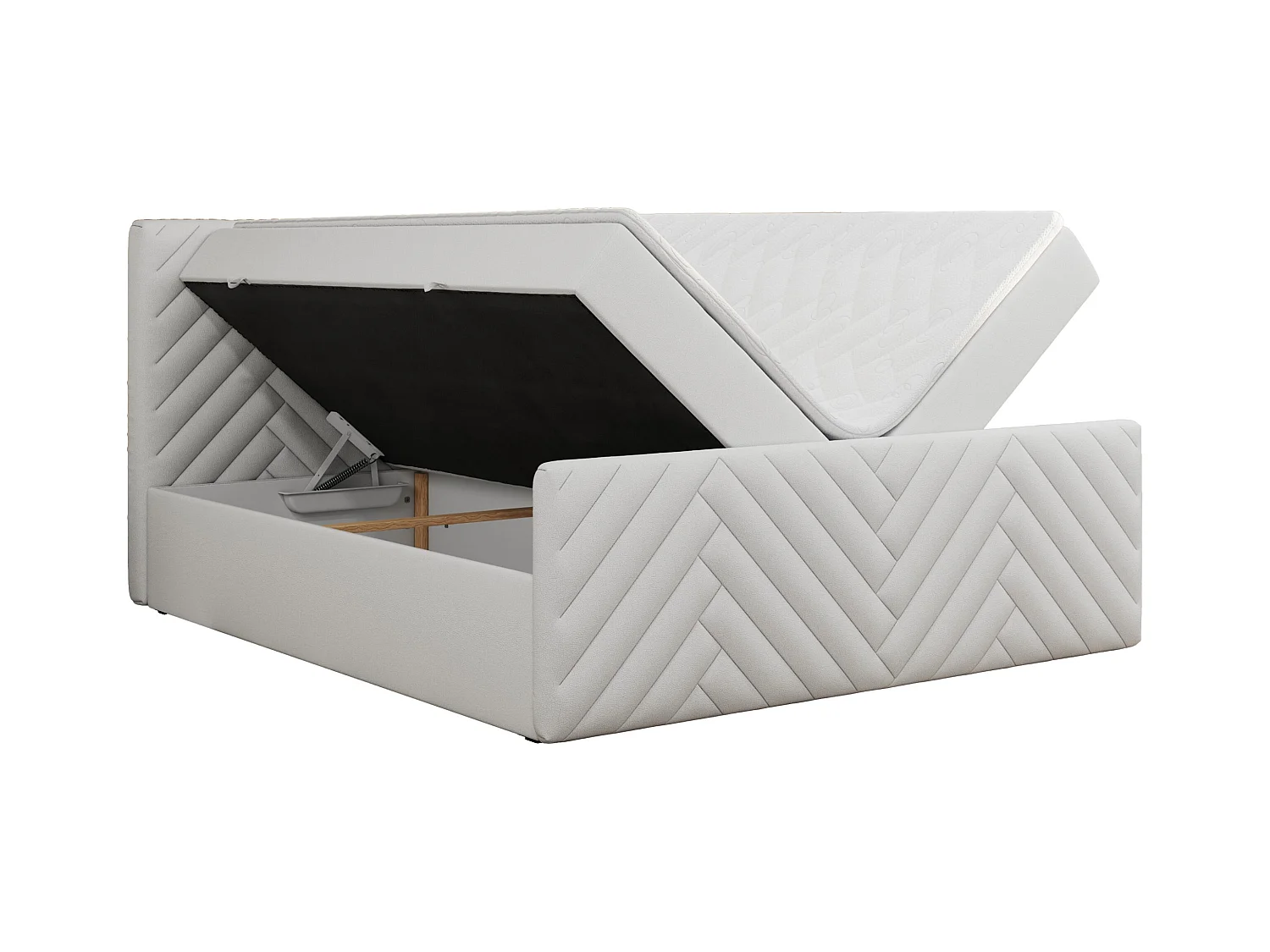 Boxspringbett PARIS DUO - Polsterbett mit genähtem Kopfteil und Frontplatte, Doppelbett, zwei Bettkästen - 120x200 cm - H4 - Weiß Kunstleder