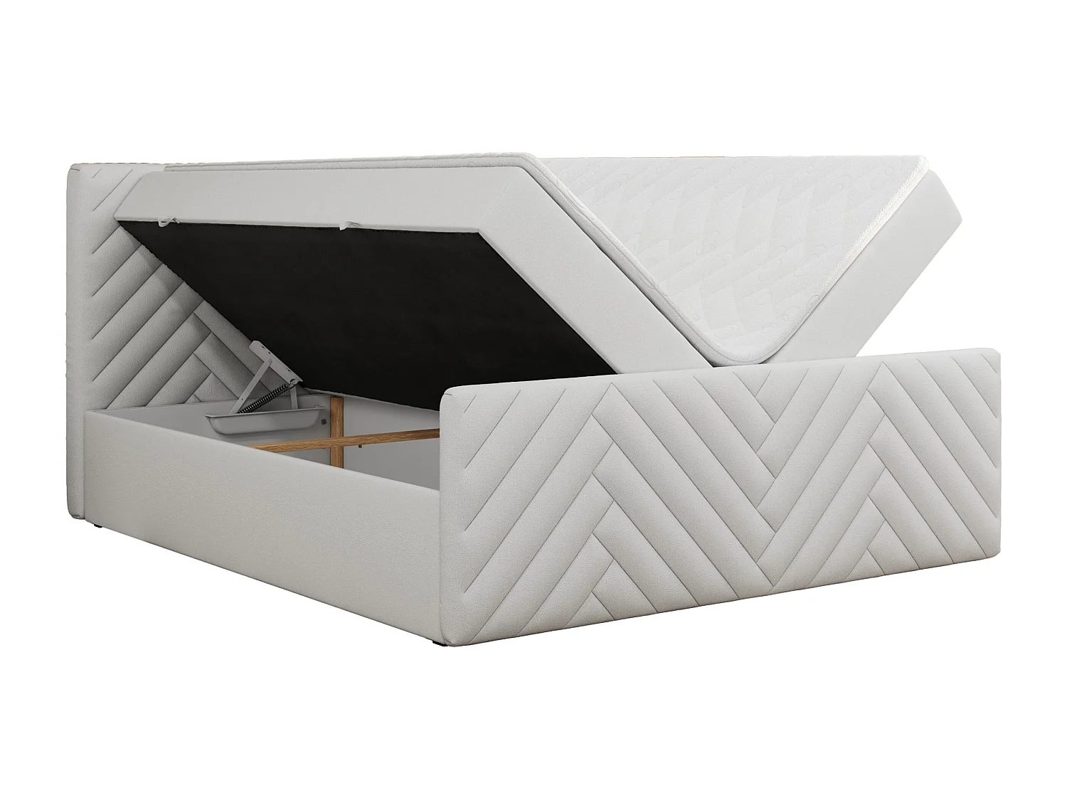 Boxspringbett PARIS DUO - Polsterbett mit genähtem Kopfteil und Frontplatte, Doppelbett, zwei Bettkästen - 120x200 cm - H4 - Weiß Kunstleder