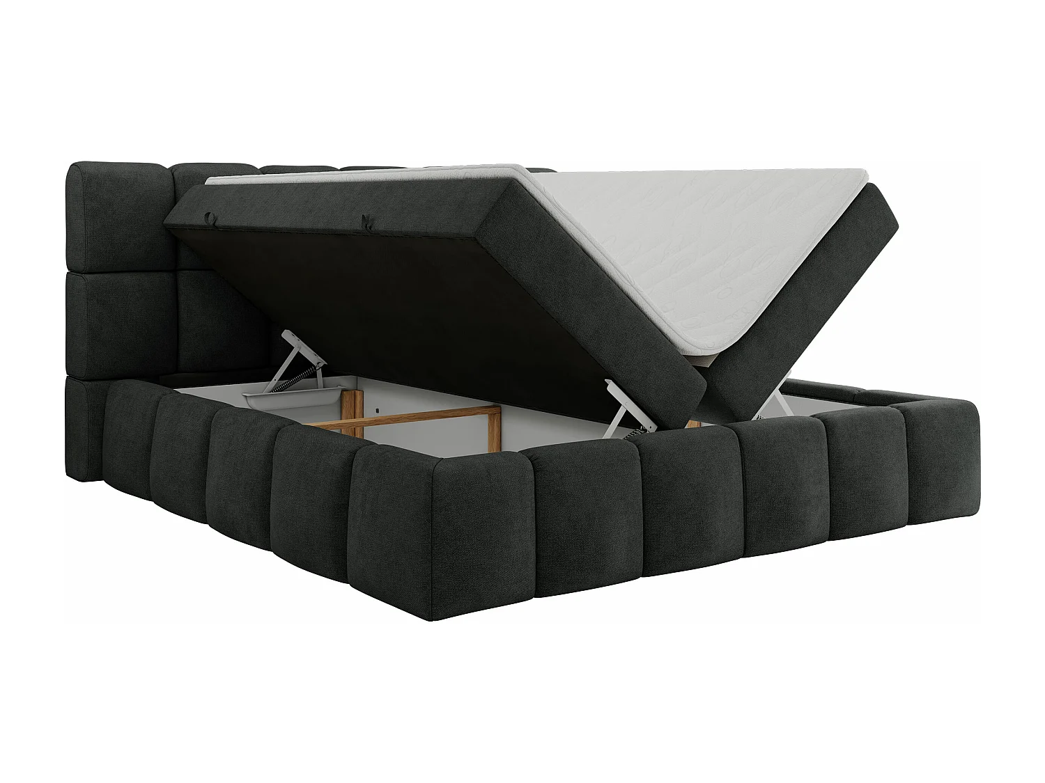 Boxspringbett NIRA - dekorativ kopfteil, Bettkästen und Multipocket-Matratze, Doppelbett für Schlafzimmer - 180x200 cm - H4 - Dunkelgrau Strukture