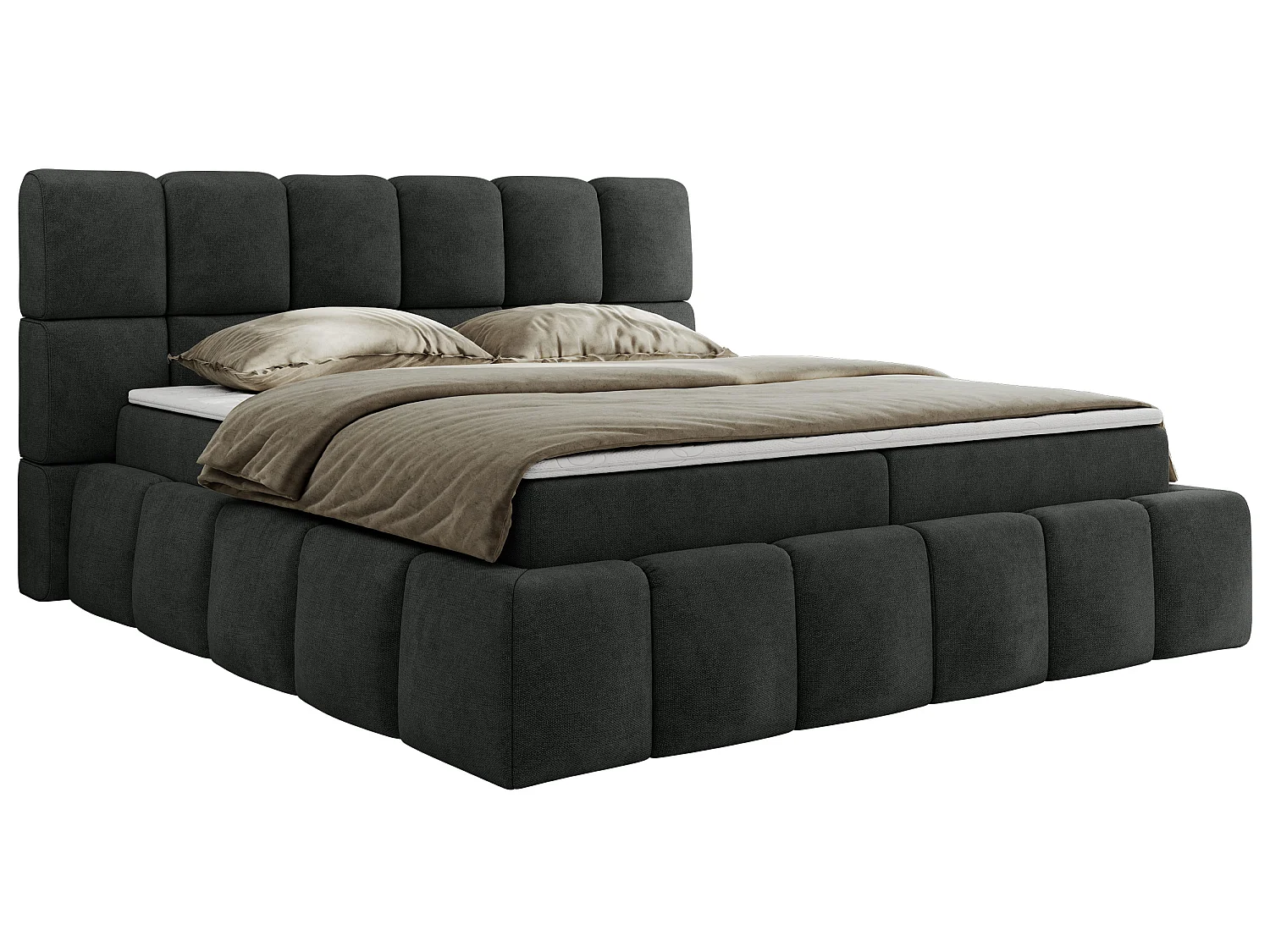 Lit boxspring - Dureté H4 + Topper T25 - Gris foncé Tissu texturé - 180x200 - NIRA