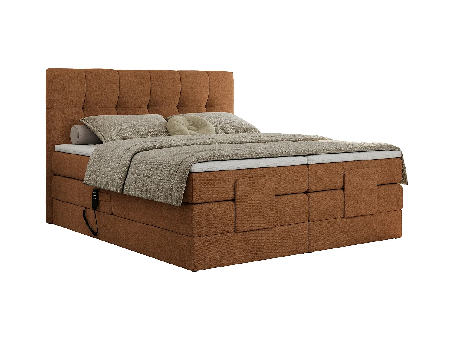 Boxspringbett VITTORIA - mit gestepptem Kopfteil, elektrischem Untergestell, Multipocket-Matratze - 160x200 cm - H3 - Orange Strukture