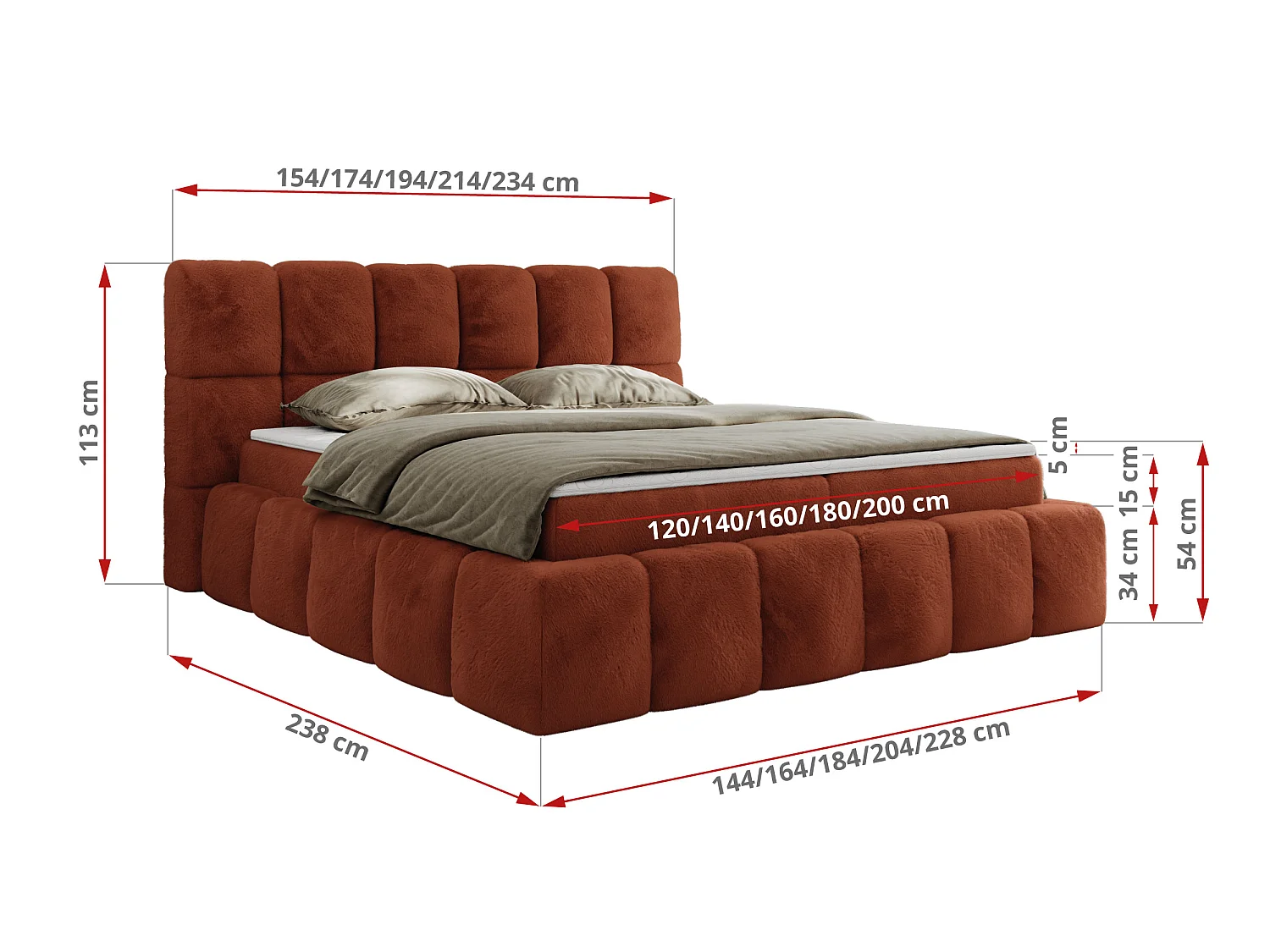 Lit boxspring - Dureté H4 + Topper T25 - Orange Peluche - 140x200 - NIRA