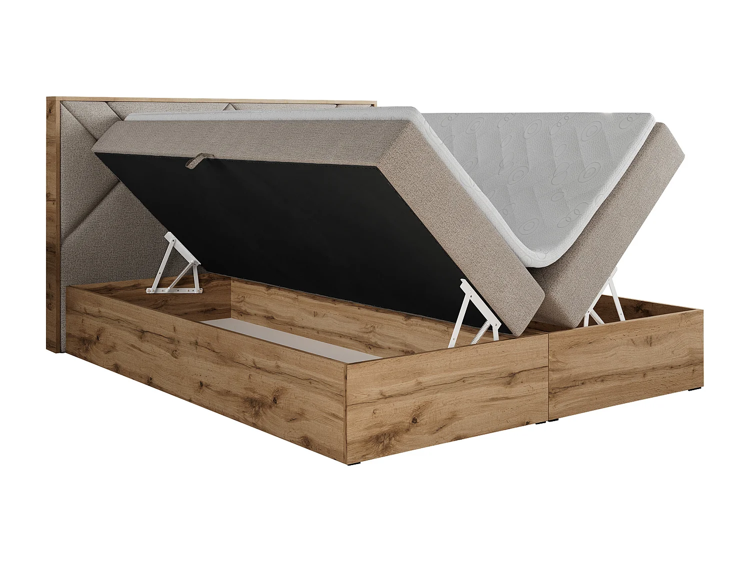 Boxspringbett GUNAR - gepolster kopfteil, Doppelbett mit Multipocket-Matratze, zwei Bettkästen - 140x200 cm - H4 - Beige Strukture