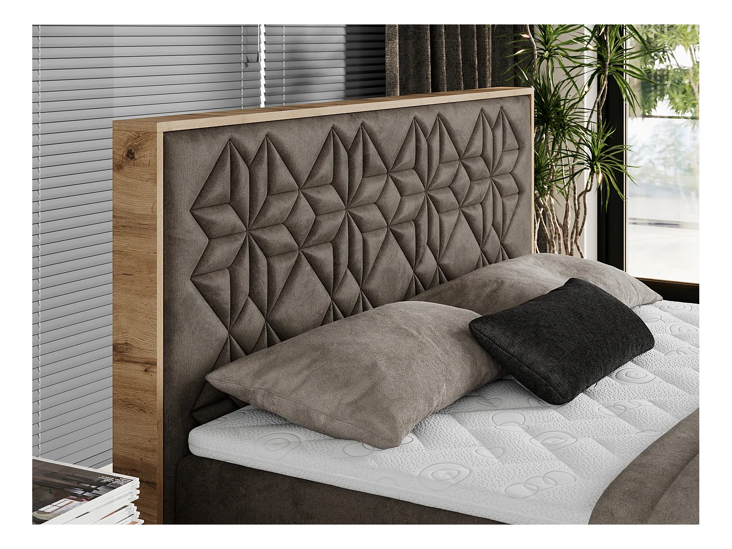 Boxspringbett NESSI - mit hoher Kopfstütze, Multipocket-Matratze und Topper, Doppelbett mit Bettkästen - 180x200 cm - H4 - Braun Velvet