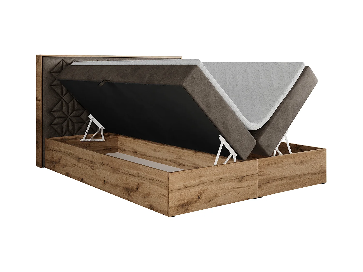 Boxspringbett NESSI - mit hoher Kopfstütze, Multipocket-Matratze und Topper, Doppelbett mit Bettkästen - 180x200 cm - H4 - Braun Velvet