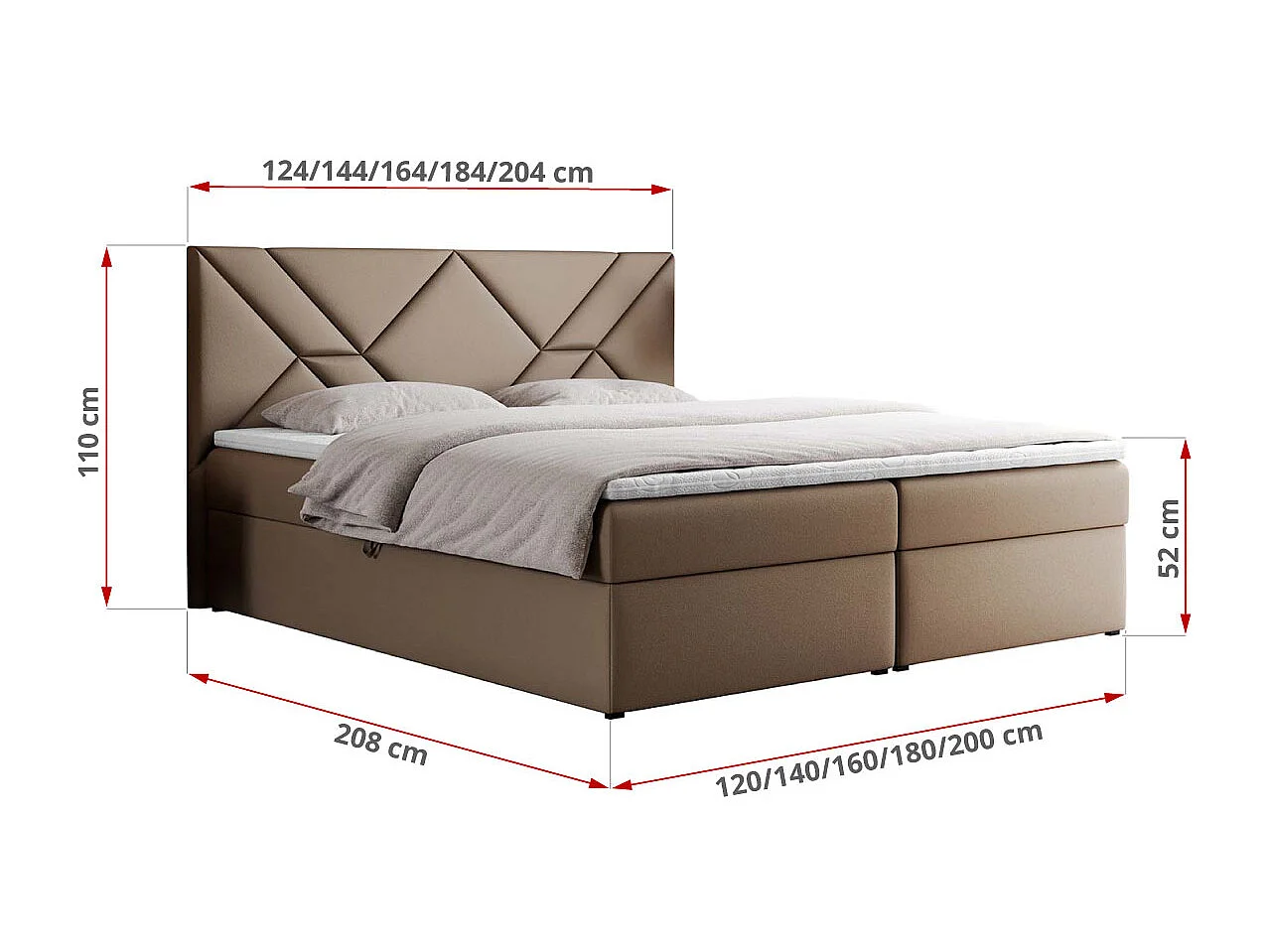 Boxspringbett NEOMI - dekorativem Kopfteil, Polsterbett mit Multipocket-Matratzen, zwei Bettkästen - 160x200 cm - H3 - Hellgrau Strukture