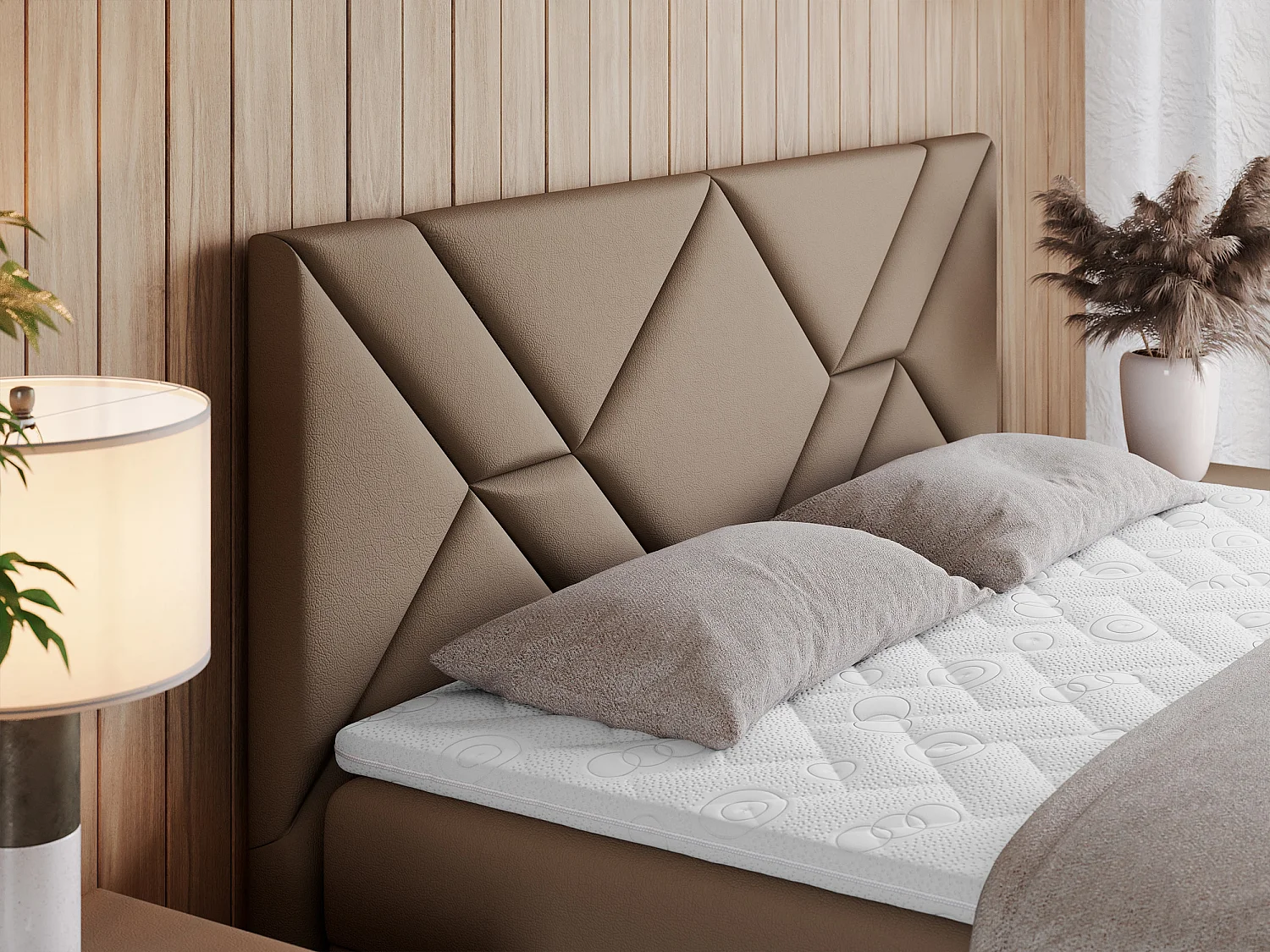 Boxspringbett NEOMI - dekorativem Kopfteil, Polsterbett mit Multipocket-Matratzen, zwei Bettkästen - 160x200 cm - H3 - Hellgrau Strukture