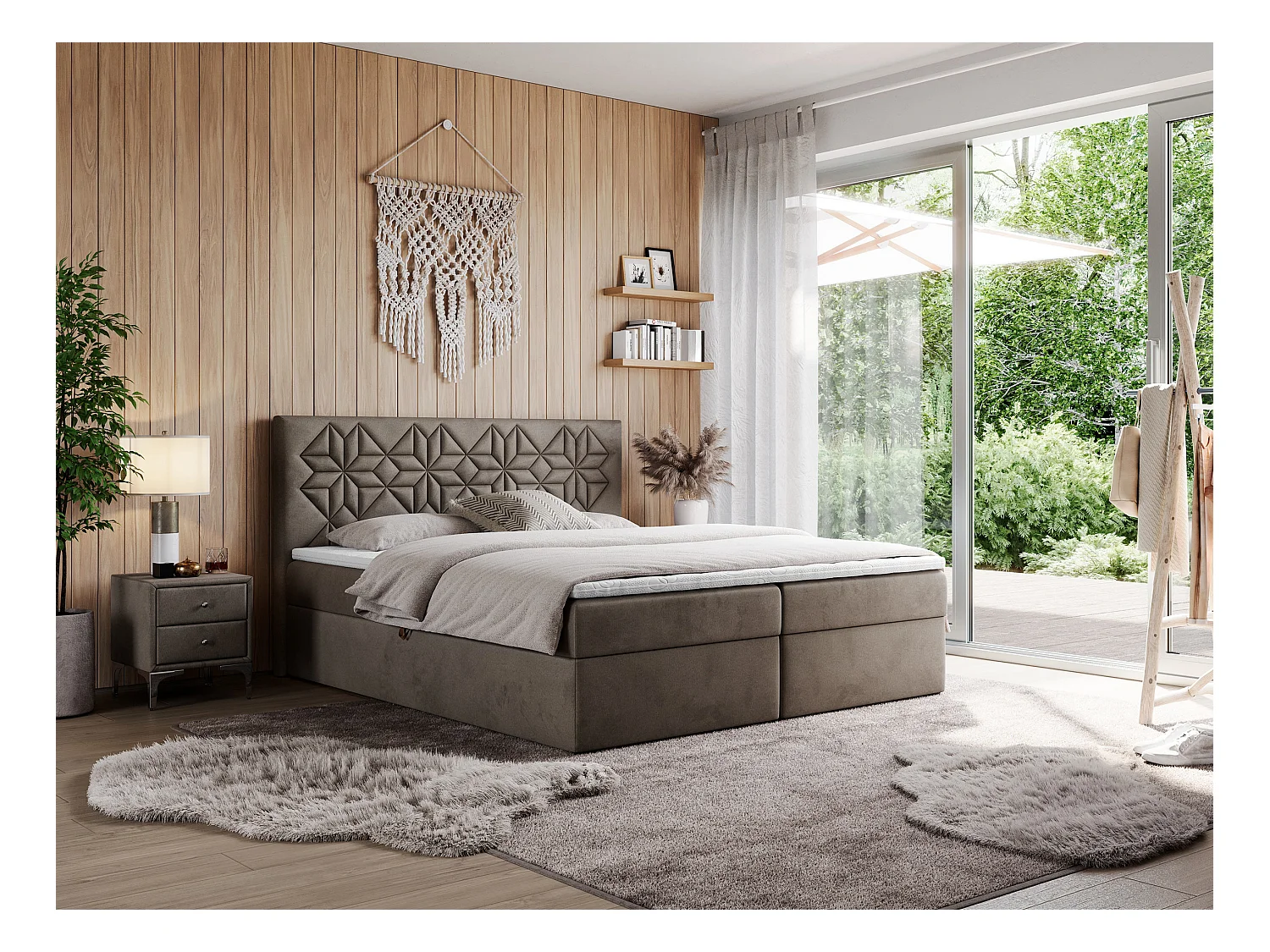 Boxspringbett LEILA - gestepptes Kopfteil,  7 Härtezonen Multipocket-Matratzen, Doppelbett mit Bettkästen - 120x200 cm - H3 - Braun Velvet