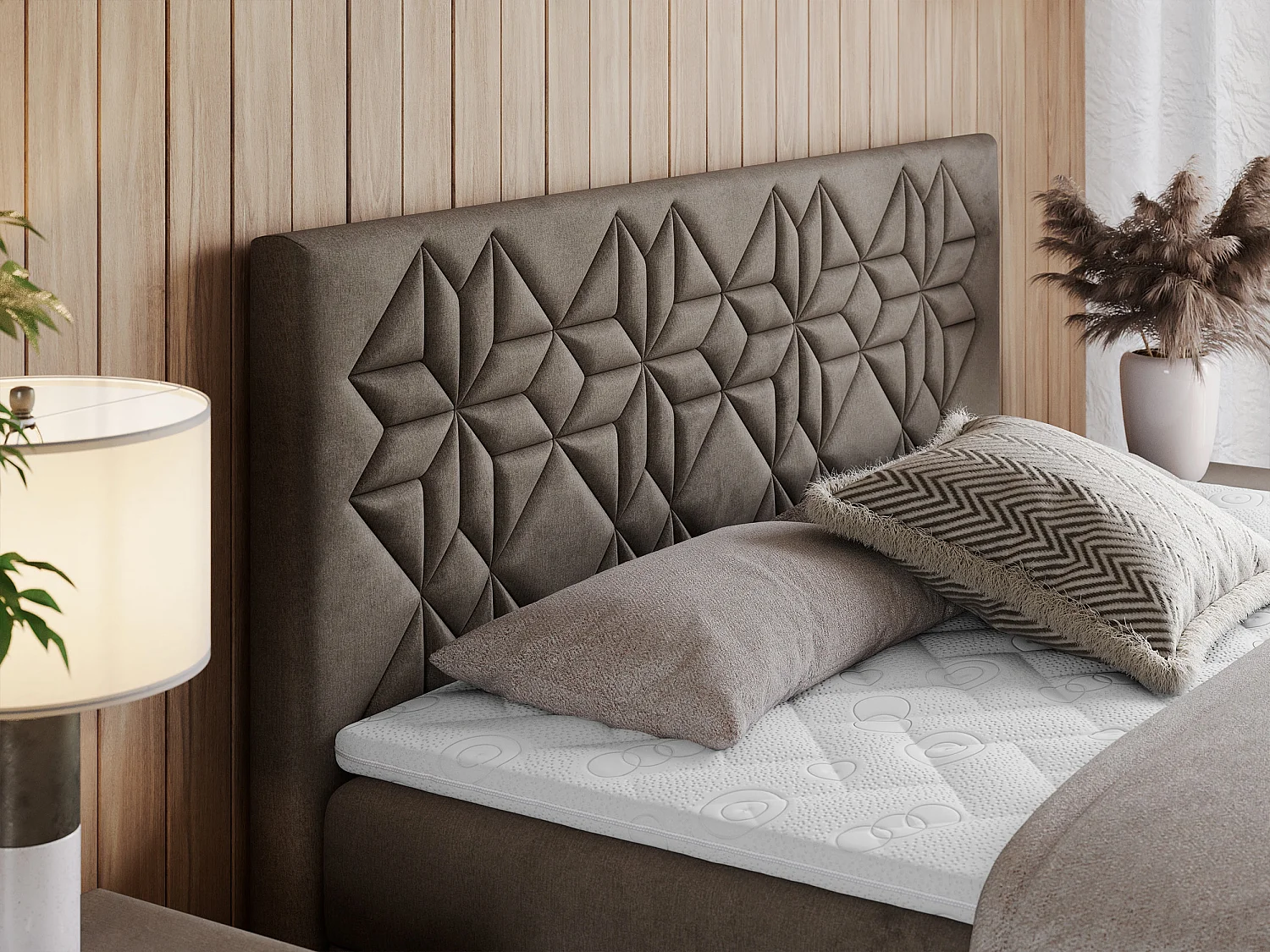 Boxspringbett LEILA - gestepptes Kopfteil,  7 Härtezonen Multipocket-Matratzen, Doppelbett mit Bettkästen - 180x200 cm - H3 - Braun Velvet