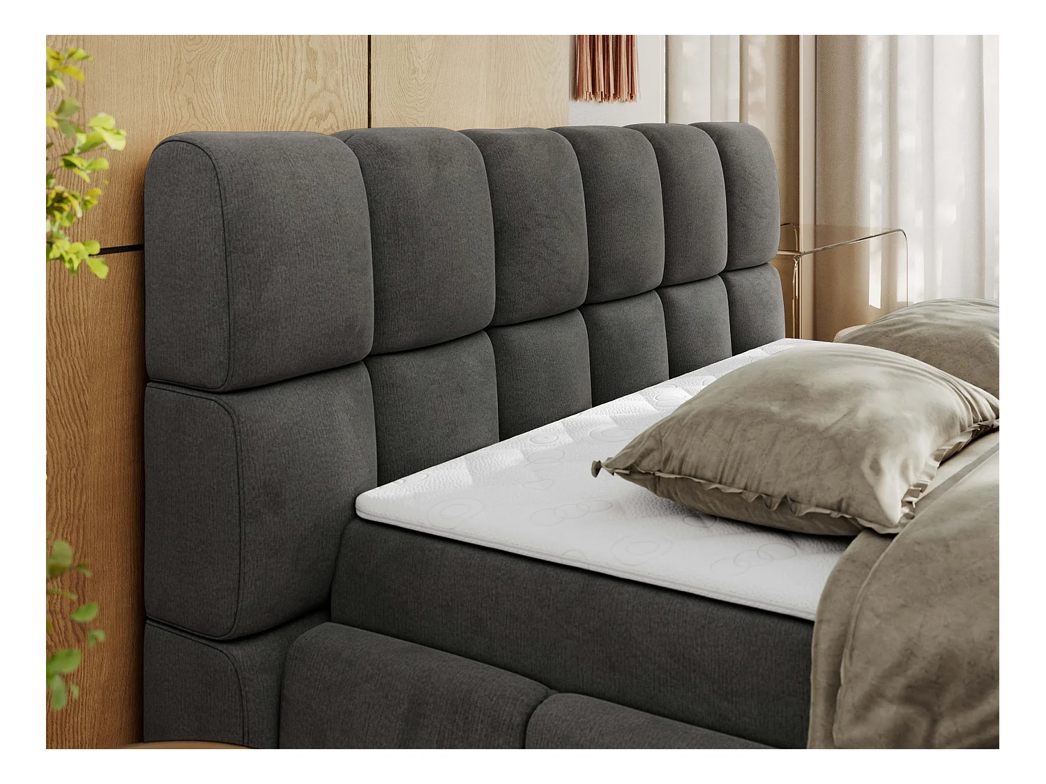 Boxspringbett NIRA - dekorativ kopfteil, Bettkästen und Multipocket-Matratze, Doppelbett für Schlafzimmer - 160x200 cm - H4 - Dunkelgrau Velvet