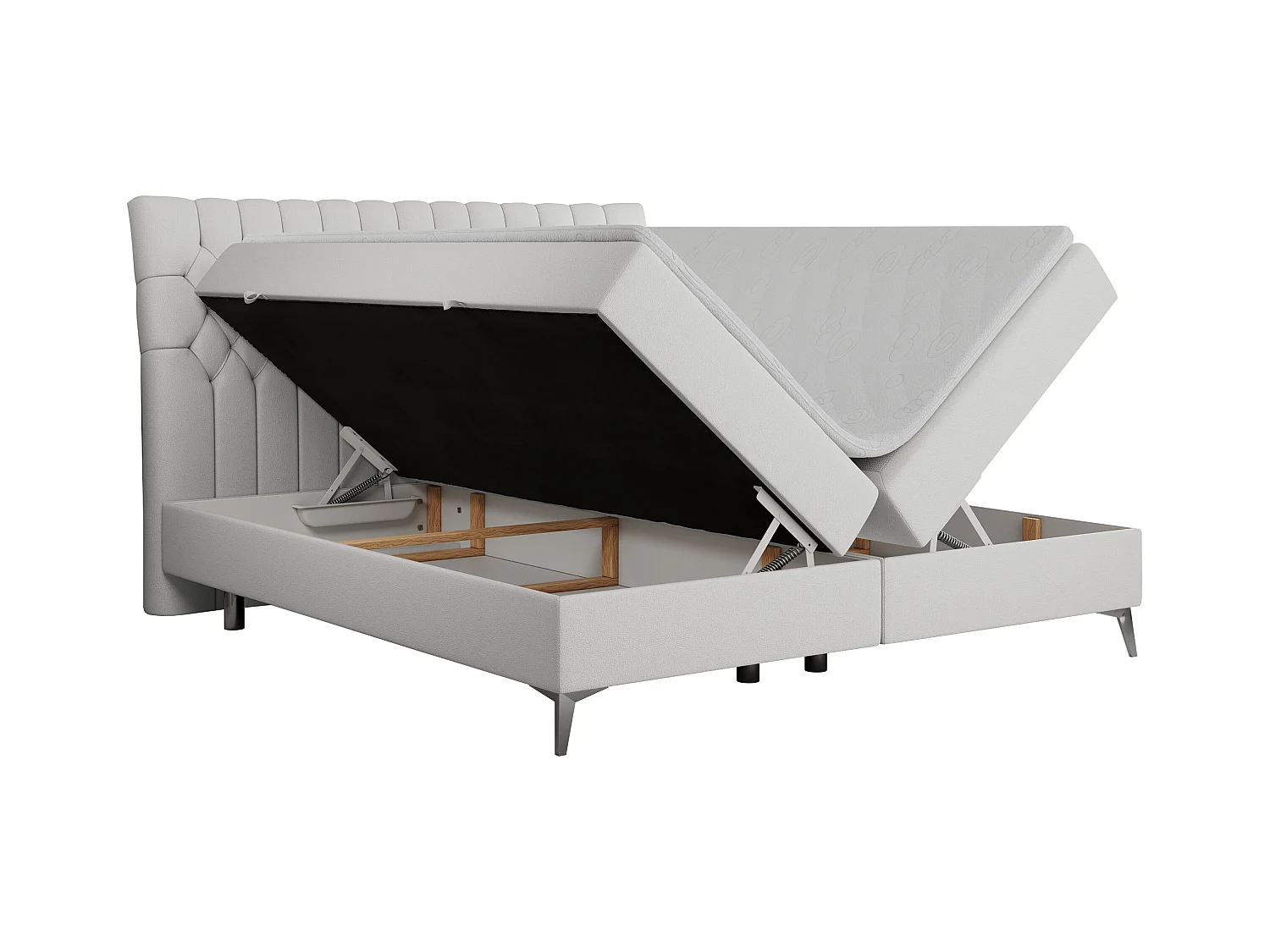 Boxspringbett MILEN - gepolstertes Schlafzimmerbett, zwei Multipocket-Matratze, dekorative hohe Beine - 200x200 cm - H4 - Weiß Kunstleder