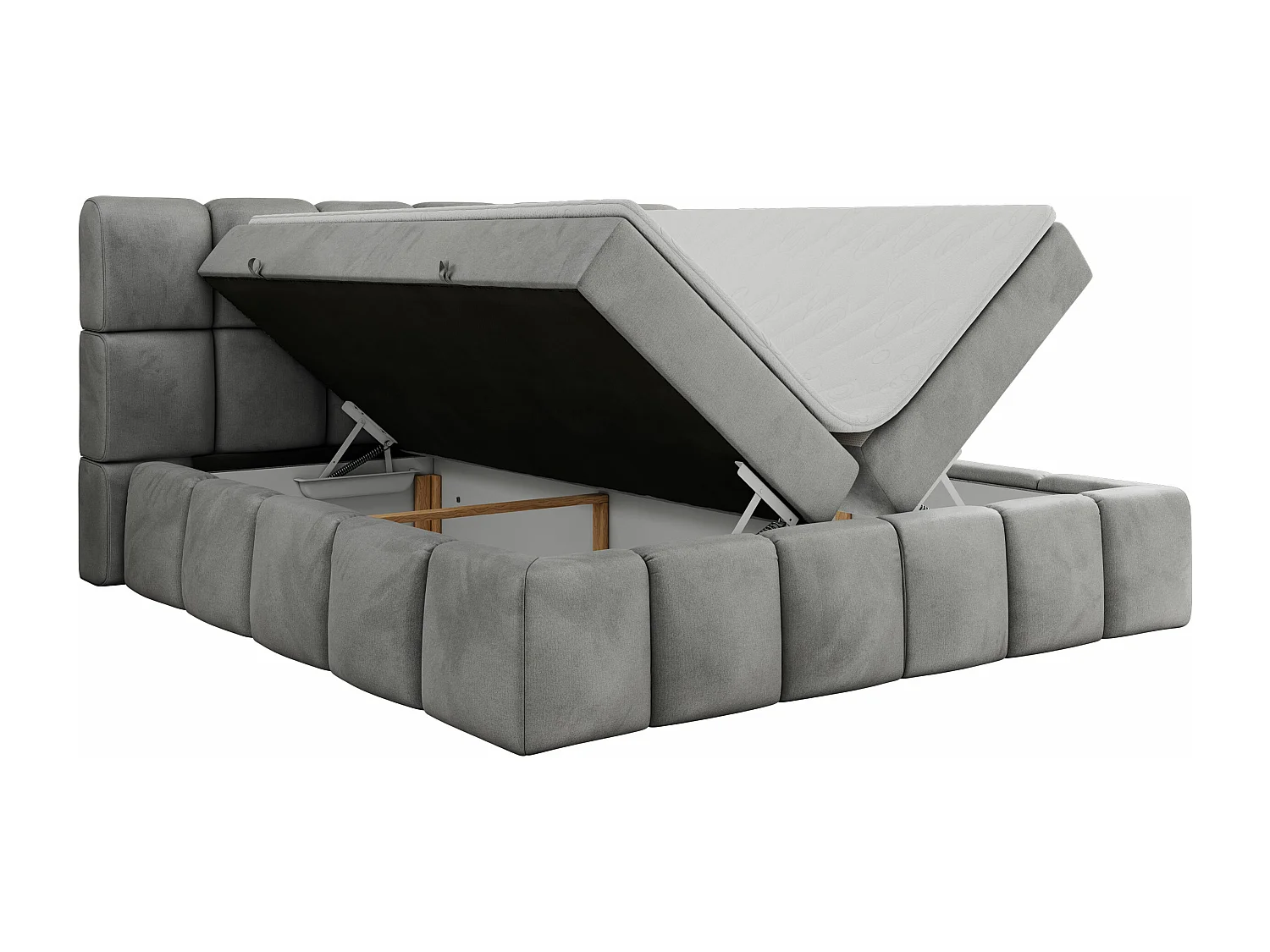 Boxspringbett NIRA - dekorativ kopfteil, Bettkästen und Multipocket-Matratze, Doppelbett für Schlafzimmer - 120x200 cm - H4 - Hellgrau Velvet