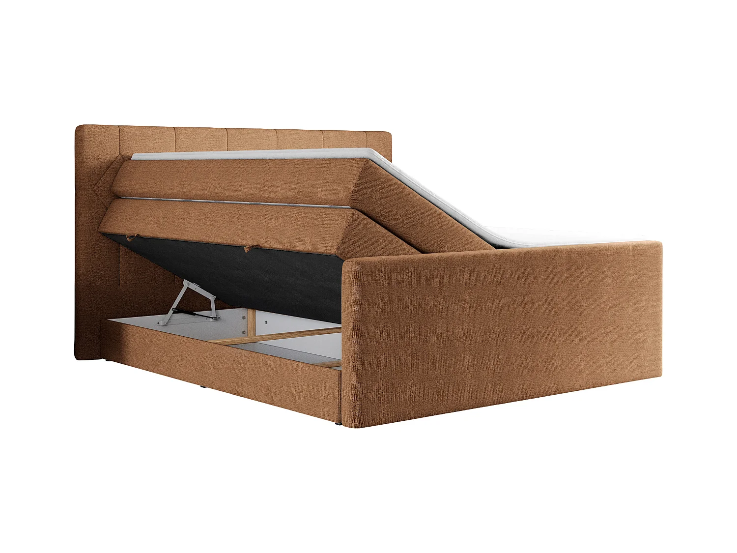 Boxspringbett EIGAR KING - Doppelbett mit genähtem Kopfteil, zwei Multipocket-Matratzen, Polsterbett für Schlafzimmer - 120x200 cm - H4 - Orange Strukture