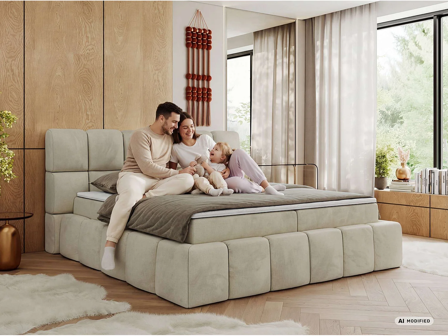 Lit boxspring - Dureté H4 + Topper T25 - Beige Velours - 120x200 - NIRA